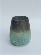 Ombre Blue Crackle Glass Candle Holder
