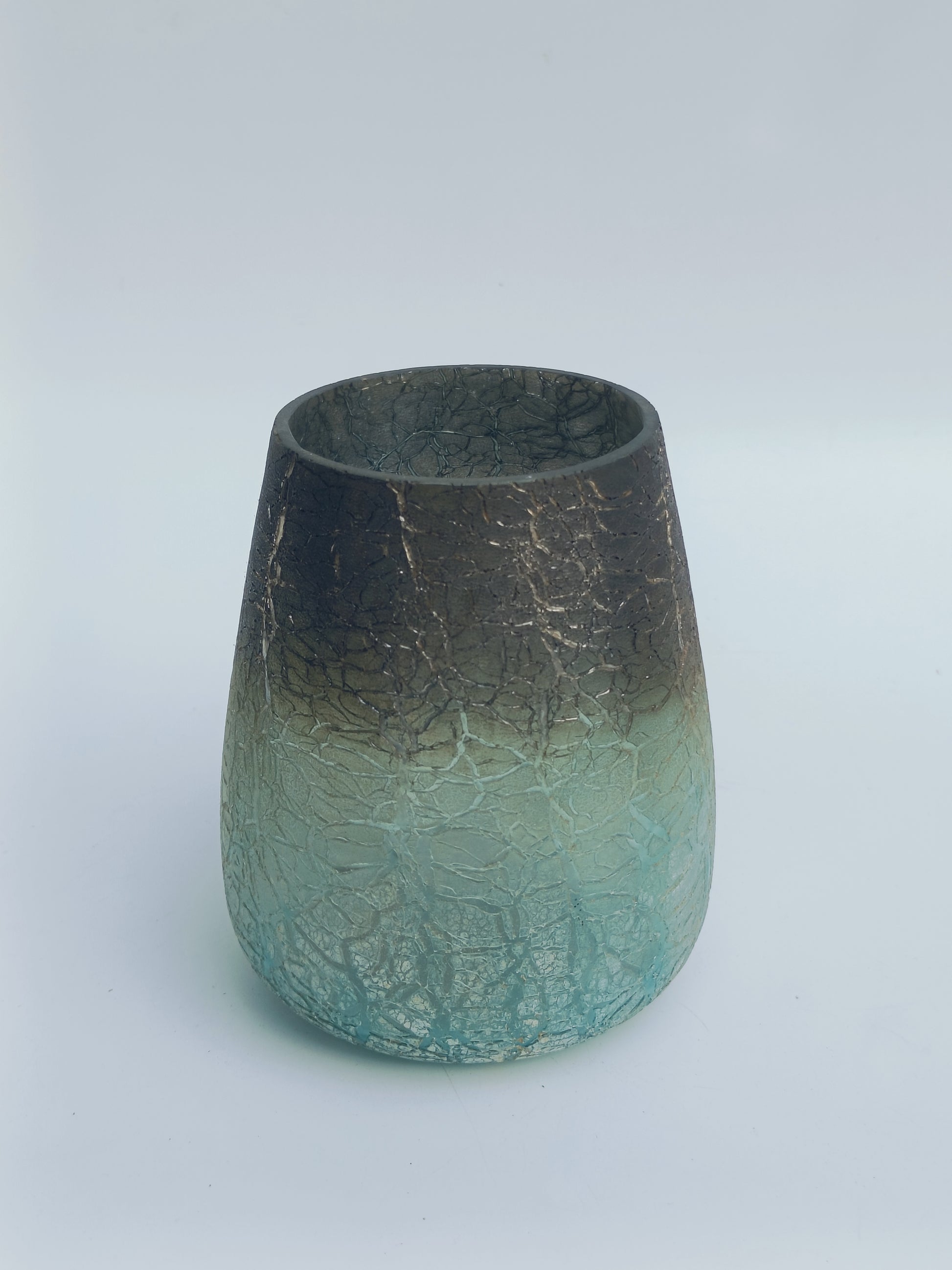 Ombre Blue Crackle Glass Candle Holder