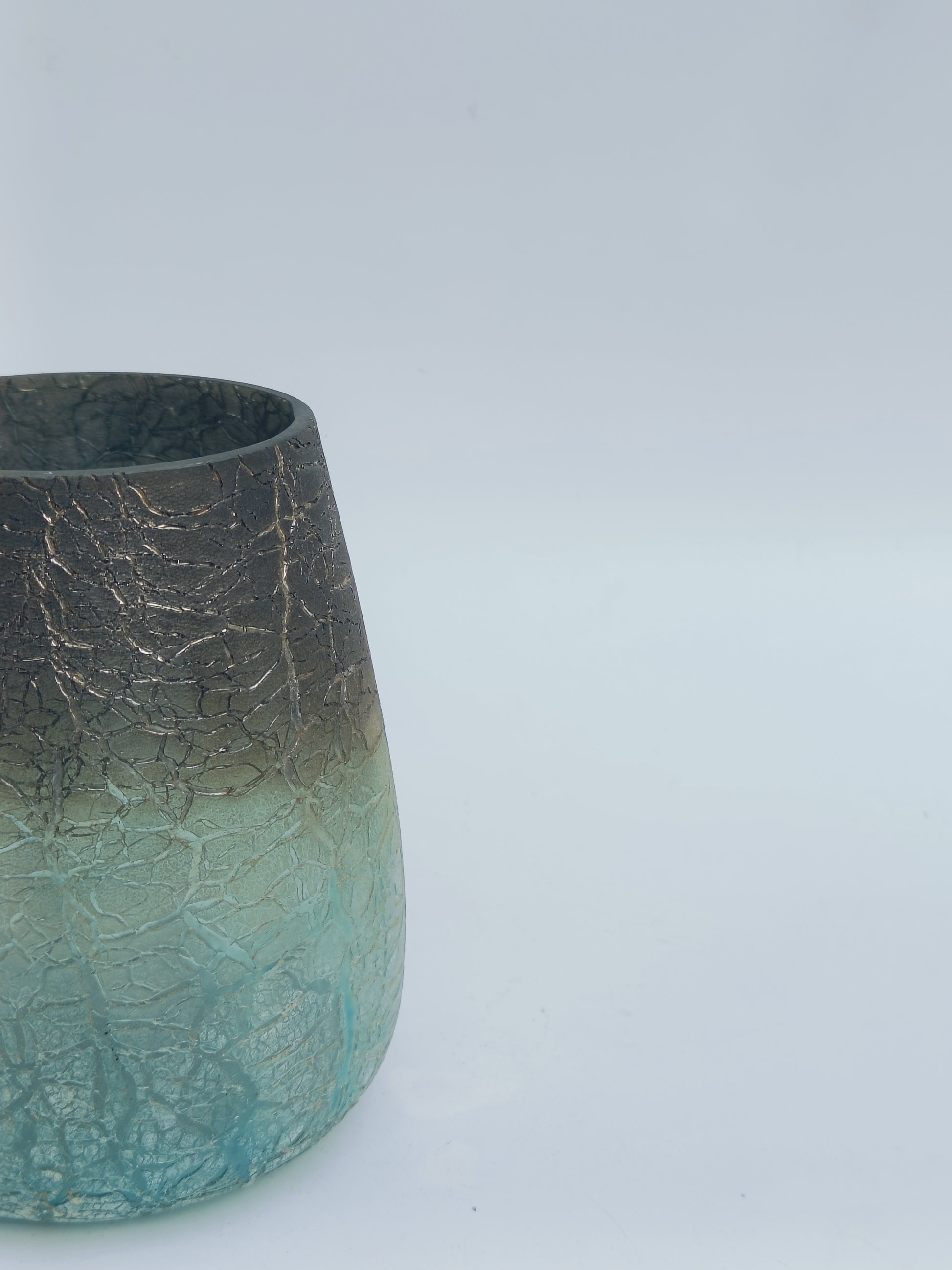 Ombre Blue Crackle Glass Candle Holder