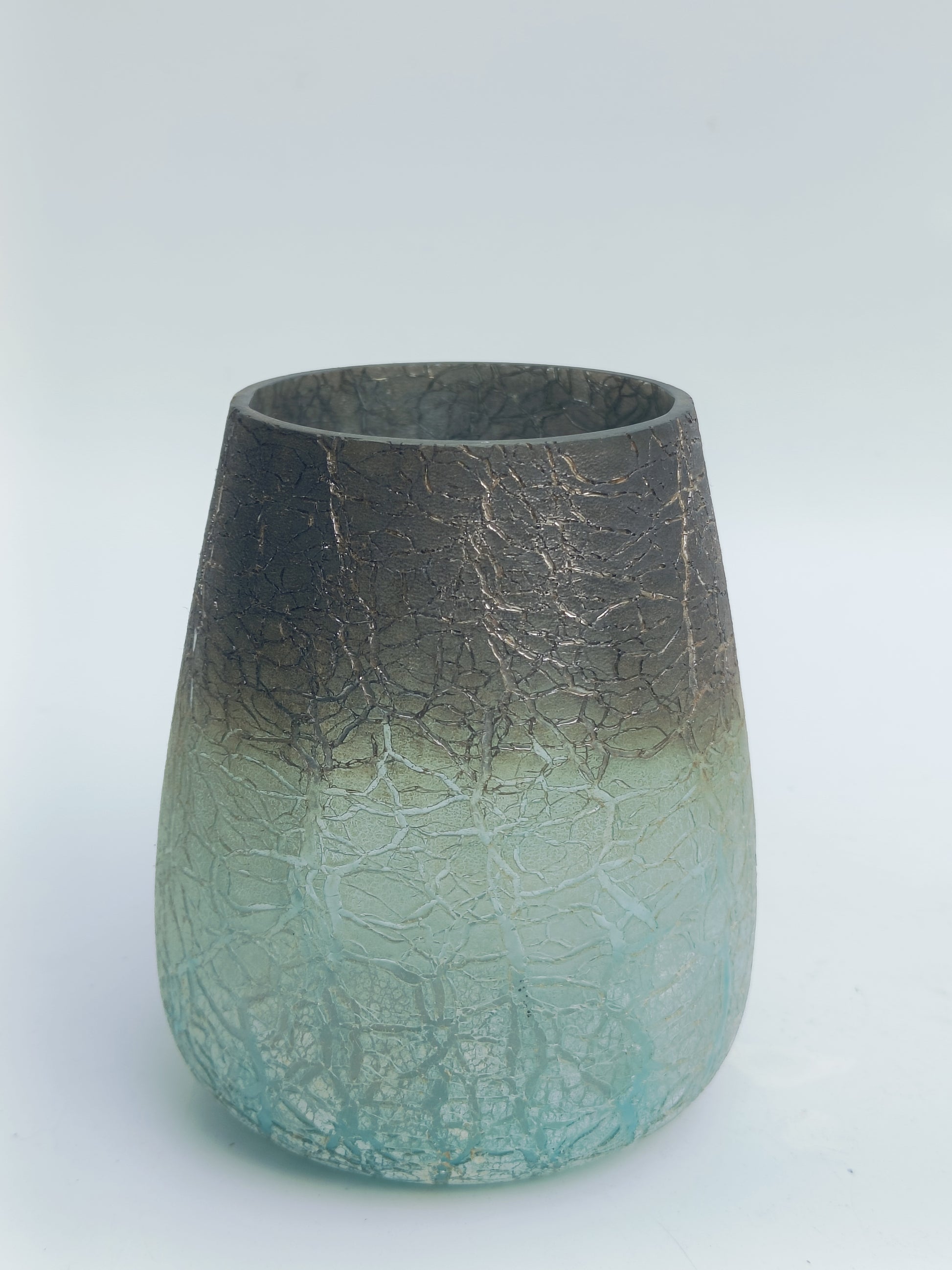 Ombre Blue Crackle Glass Candle Holder