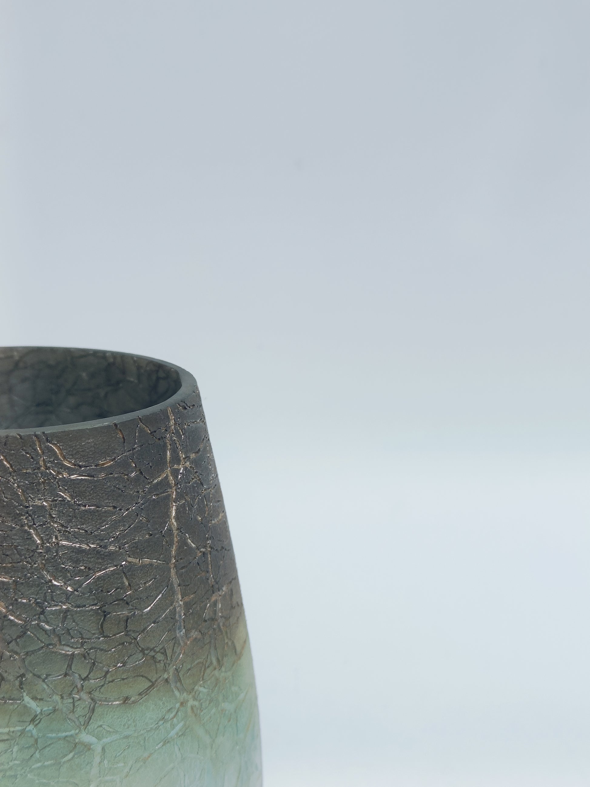 Ombre Blue Crackle Glass Candle Holder