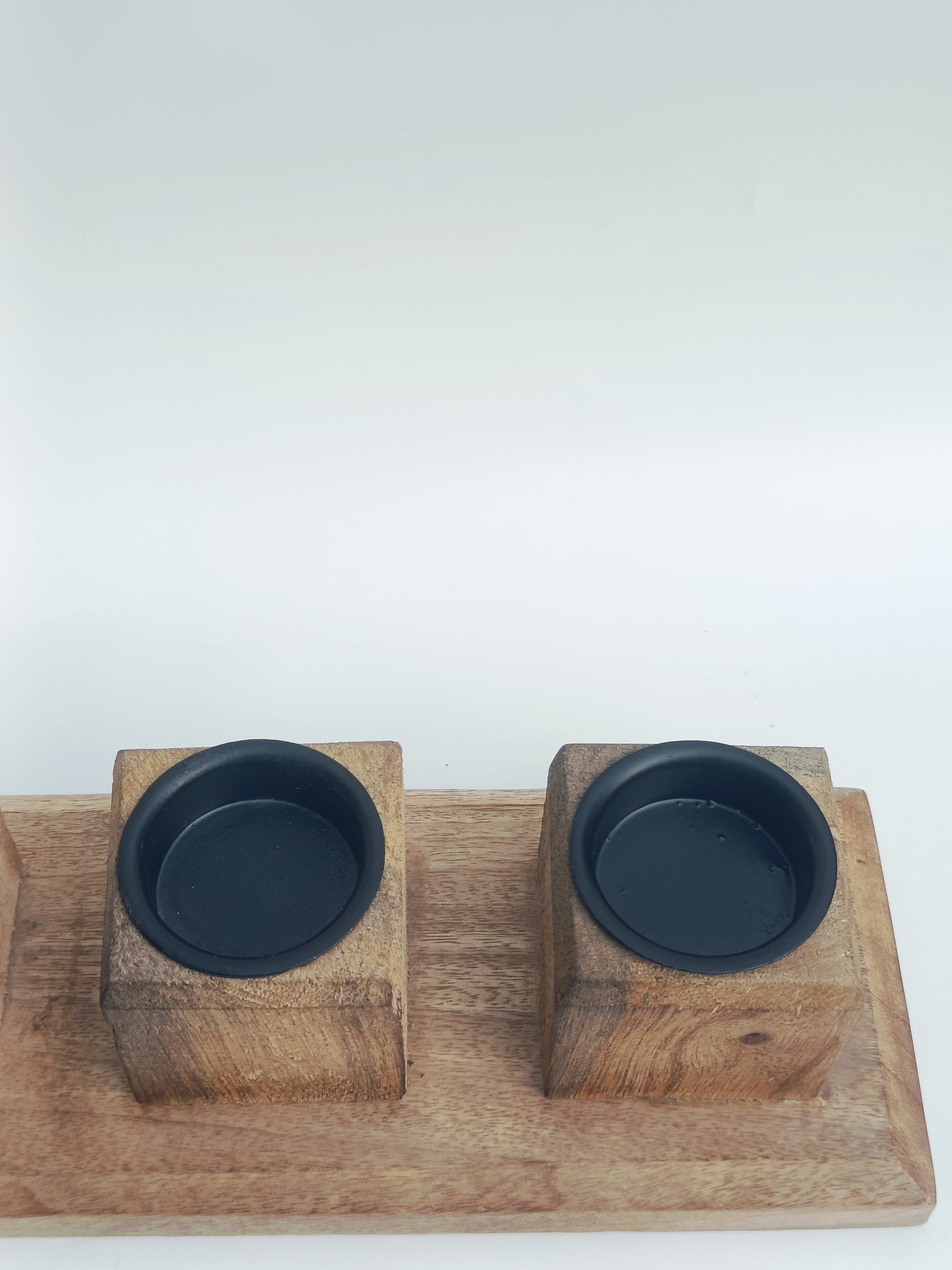 Rustic 5-Slot Wooden Candle Stand – Handcrafted Solid Wood