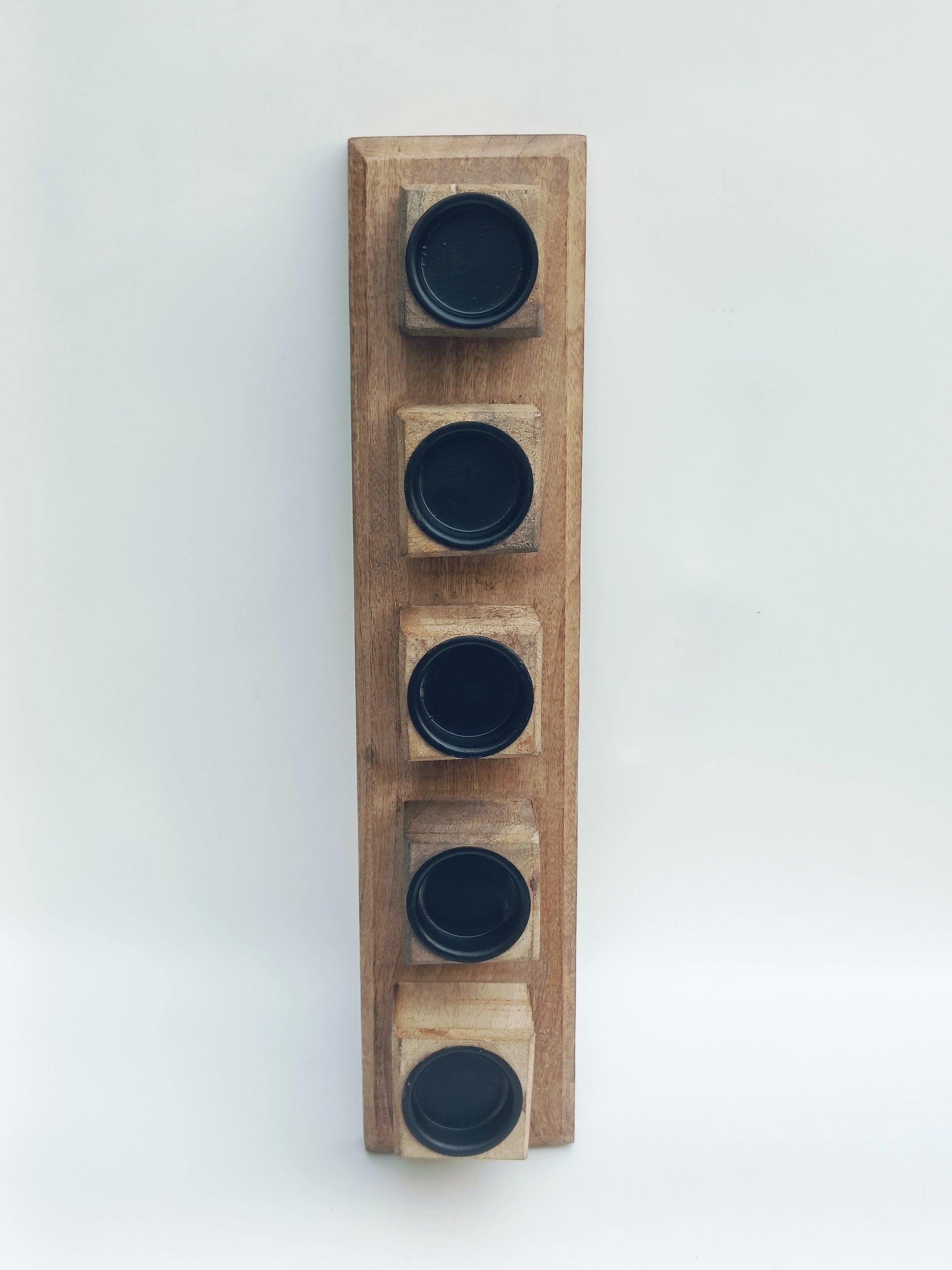 Rustic 5-Slot Wooden Candle Stand – Handcrafted Solid Wood