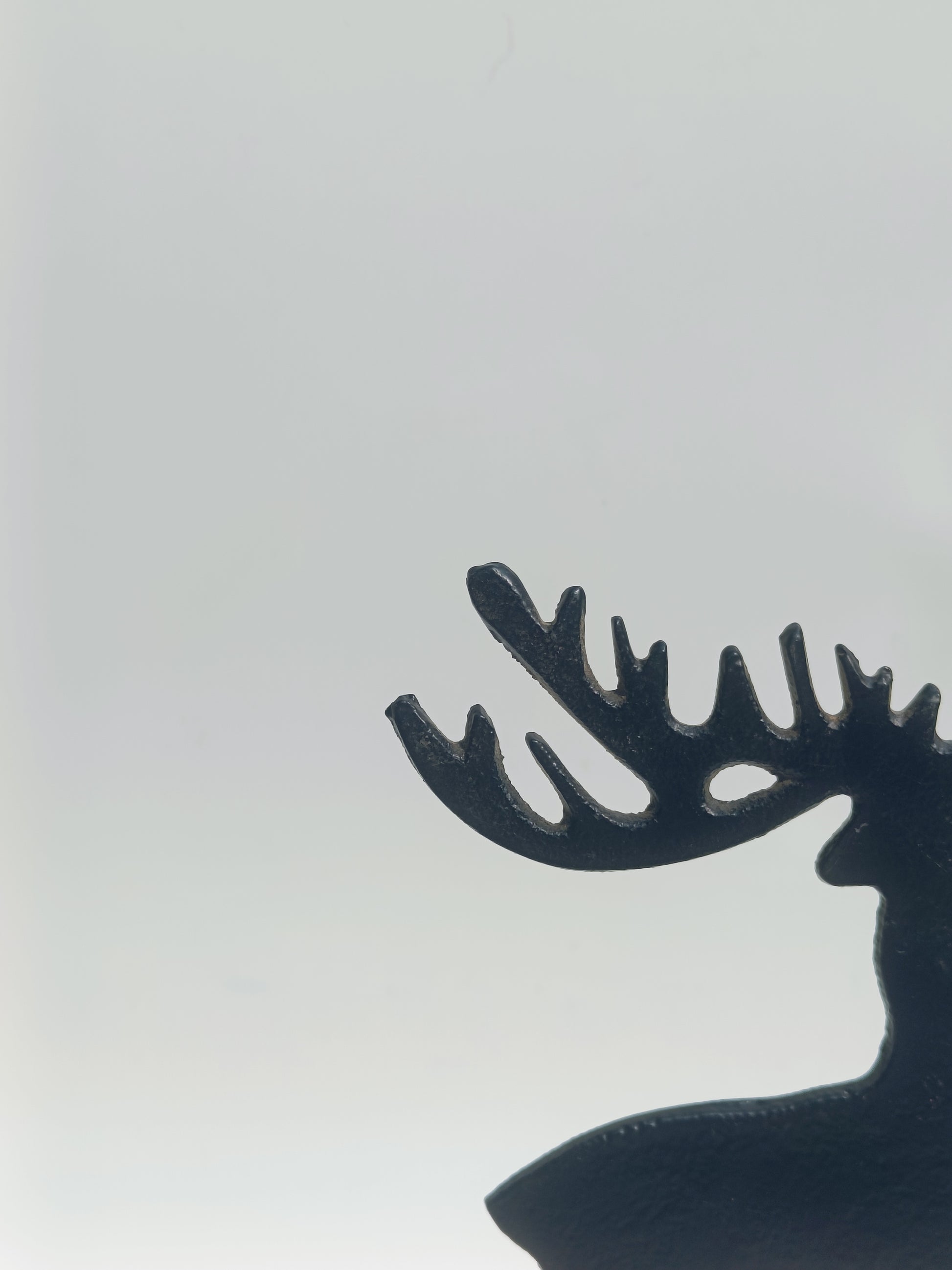 Rustic Iron Reindeer Figurine on Wooden Base