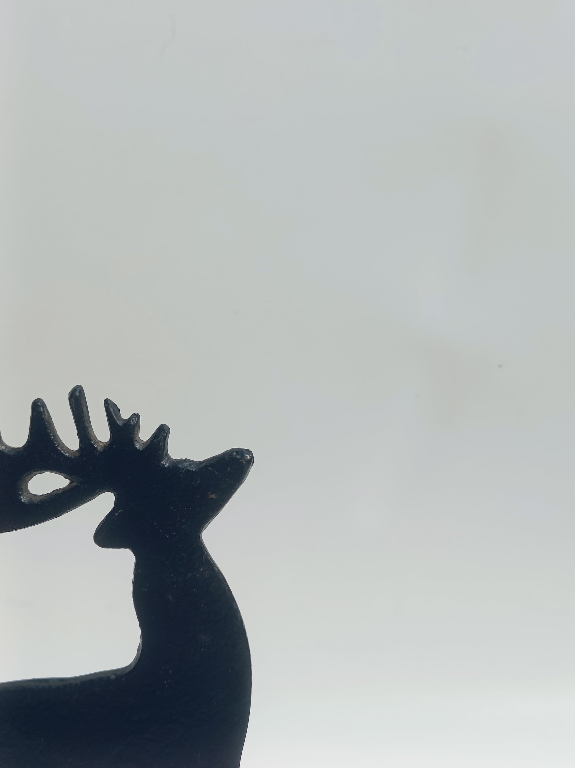 Rustic Iron Reindeer Figurine on Wooden Base