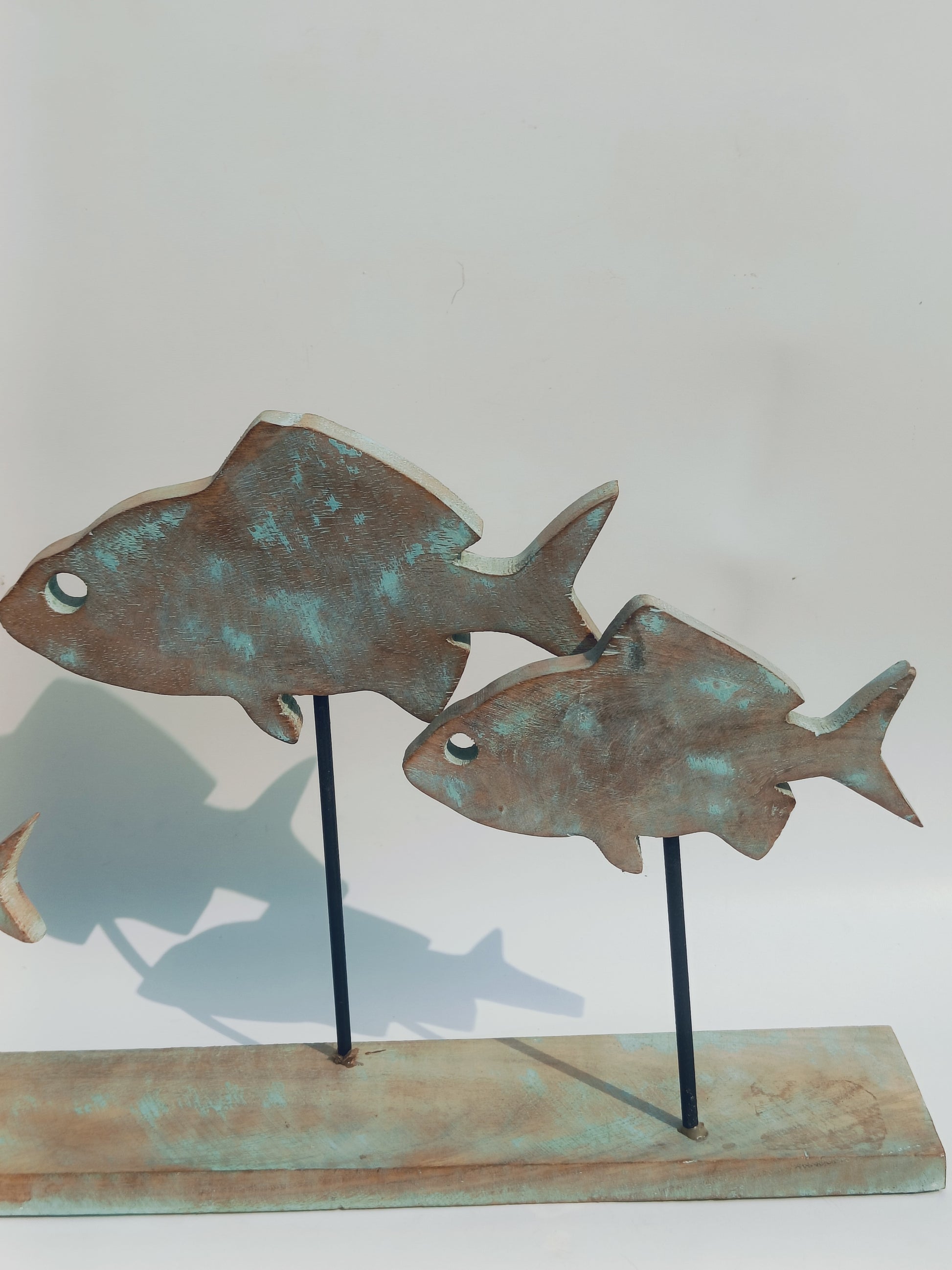 Rustic Trio Fish Sculpture – Antique Finish on Wooden Base