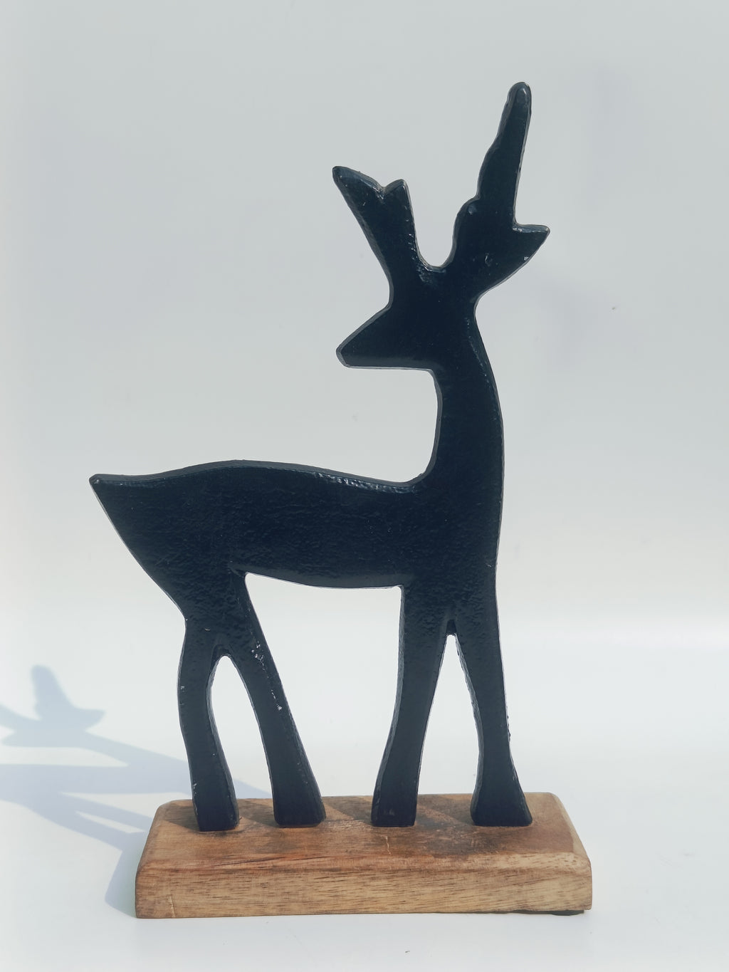 Minimalist Black Iron Deer on Wooden Base