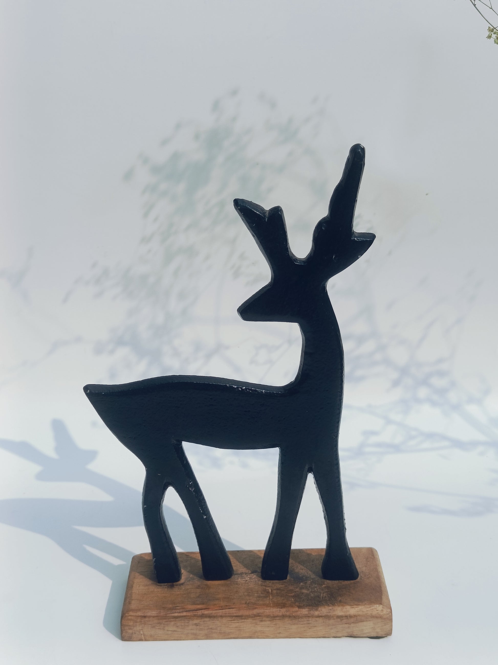 Minimalist Black Iron Deer on Wooden Base
