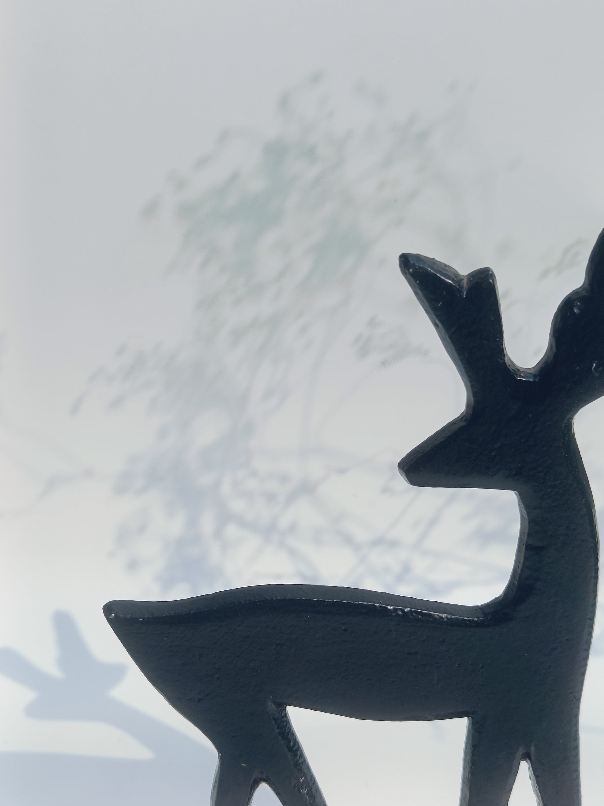 Minimalist Black Iron Deer on Wooden Base