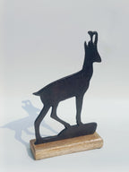 Iron Deer Silhouette on Wooden Base