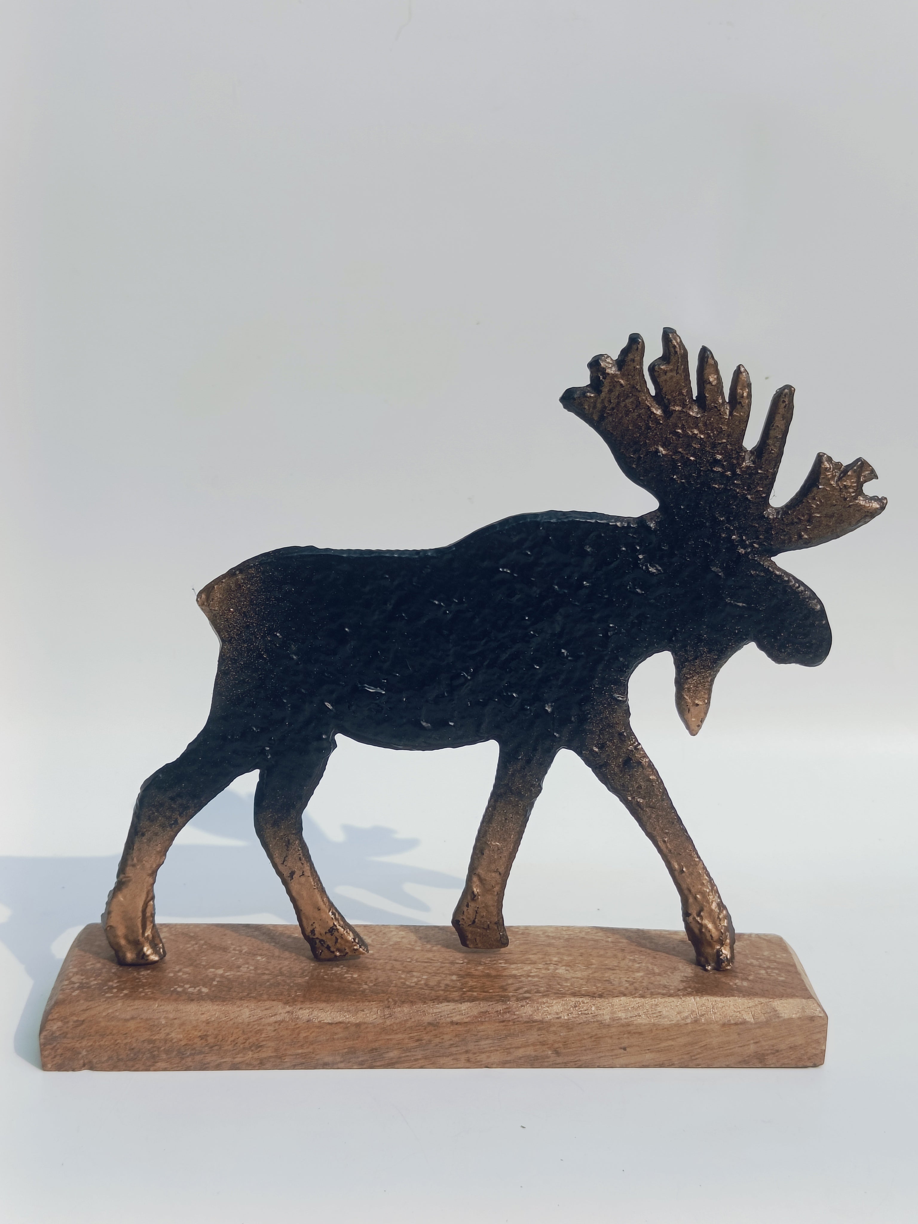 Bronze-Finish Moose Figurine on Wooden Base