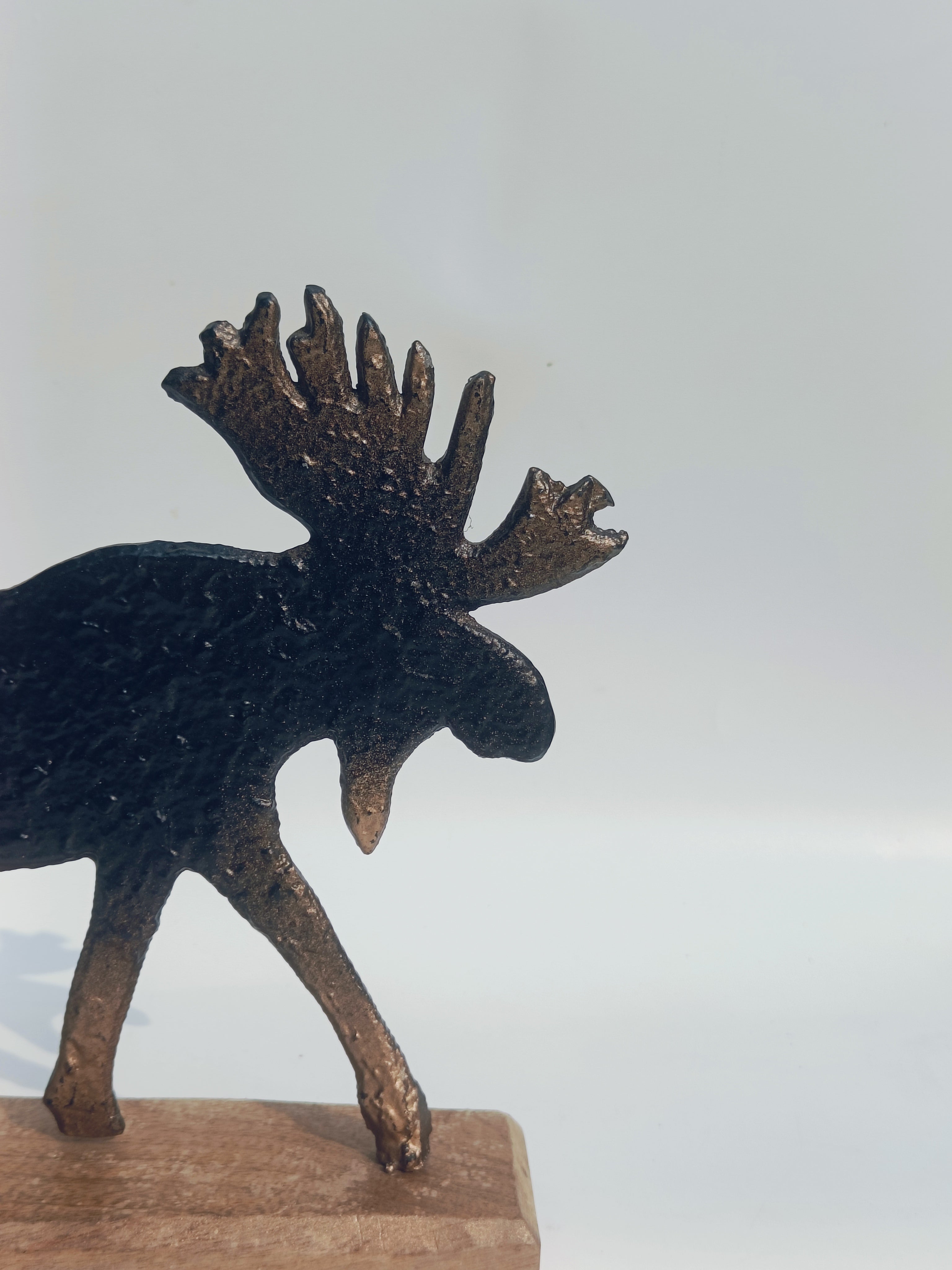 Bronze-Finish Moose Figurine on Wooden Base