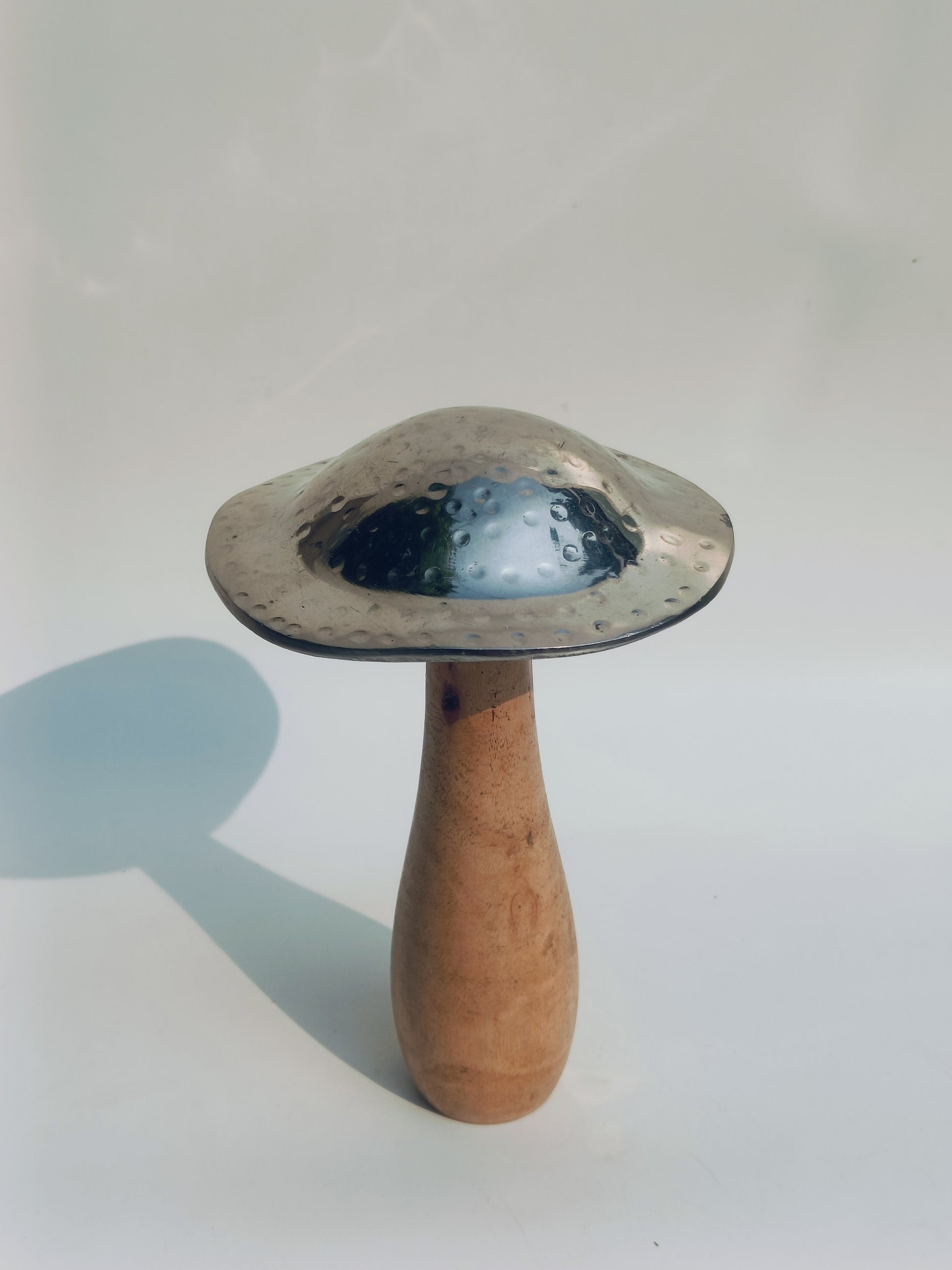Hammered Silver Cap Wooden Mushroom