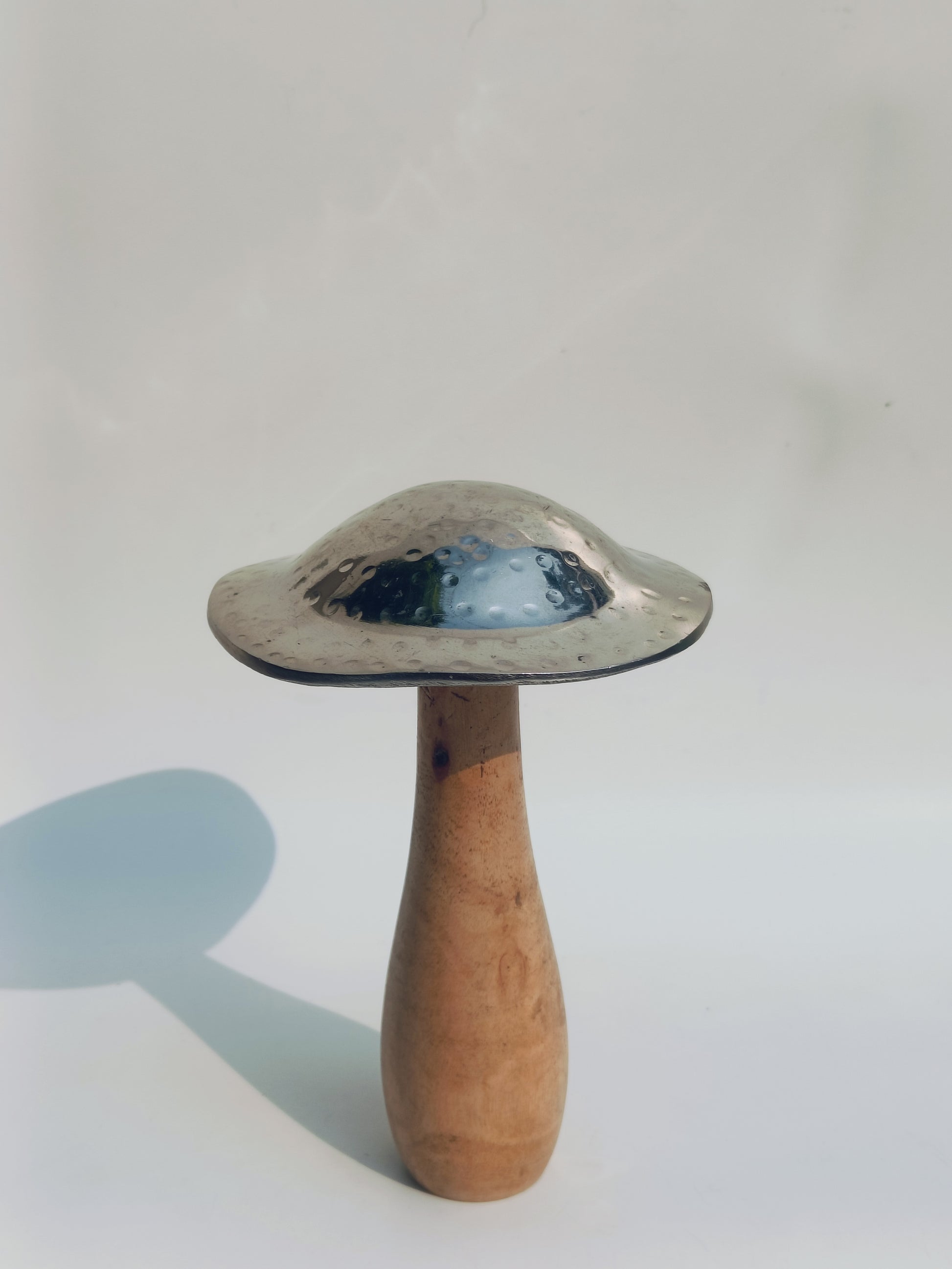 Hammered Silver Cap Wooden Mushroom