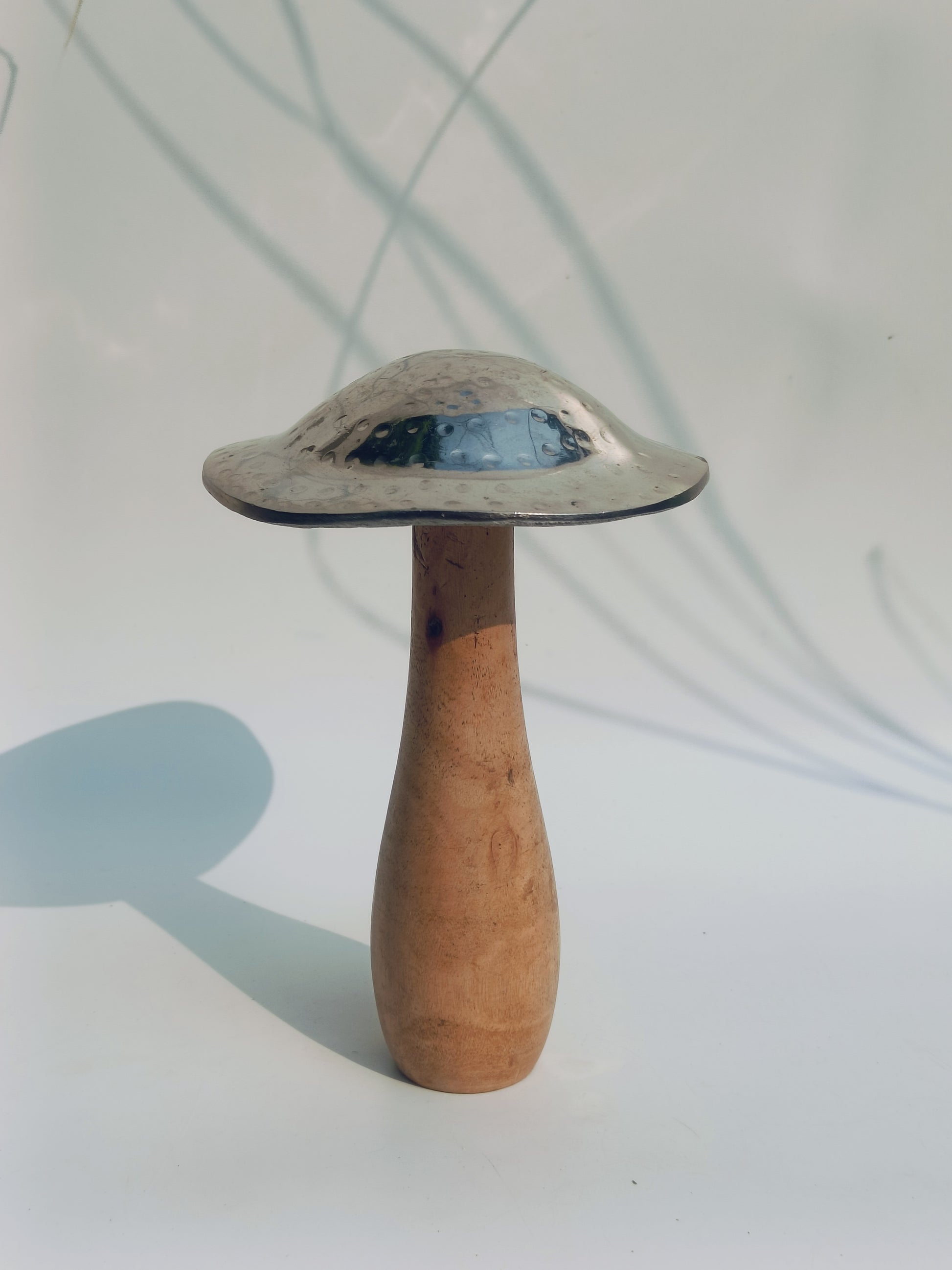 Hammered Silver Cap Wooden Mushroom