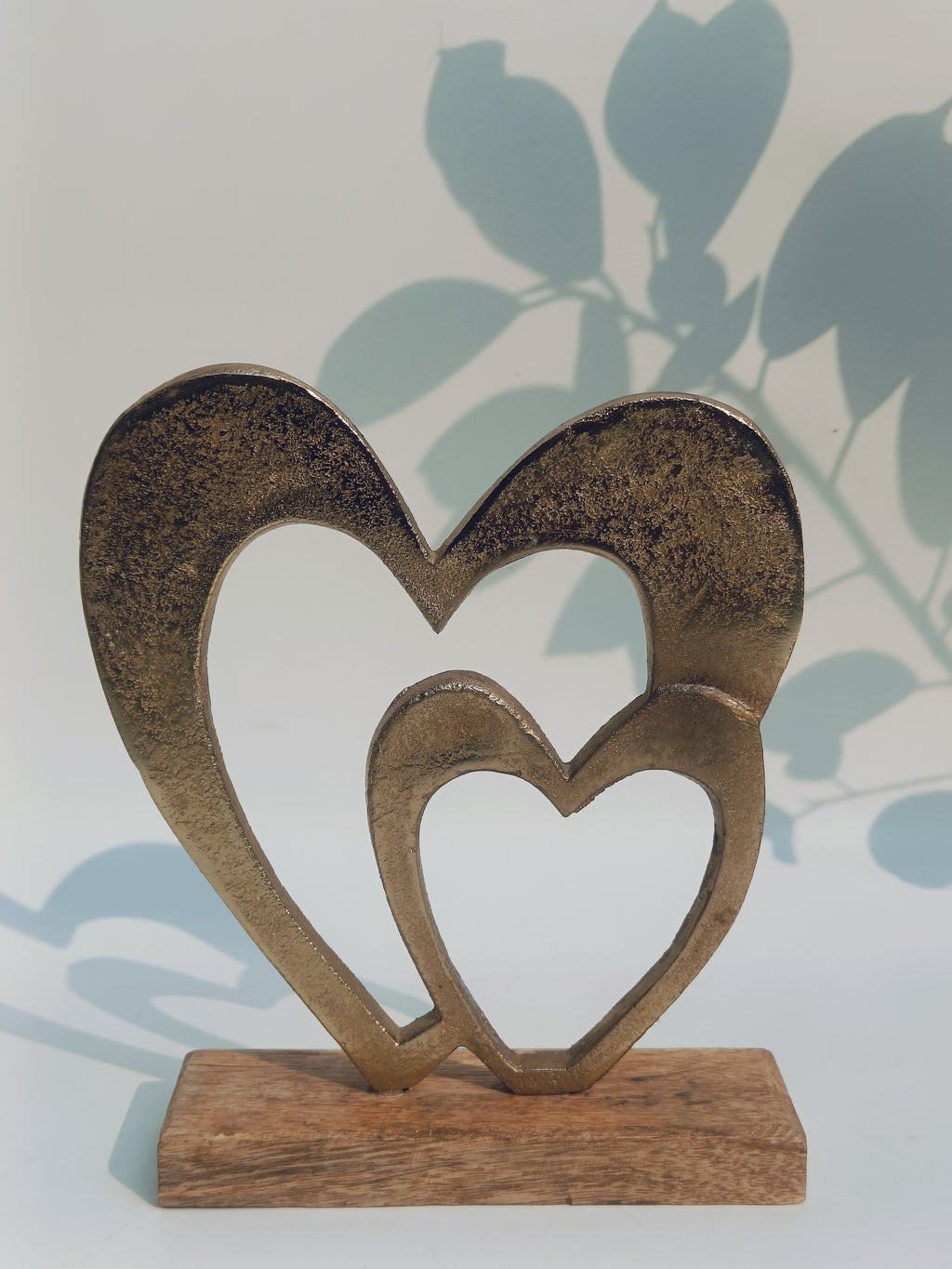 Eternal Bond – Twin Heart Metal Sculpture on Wooden Base