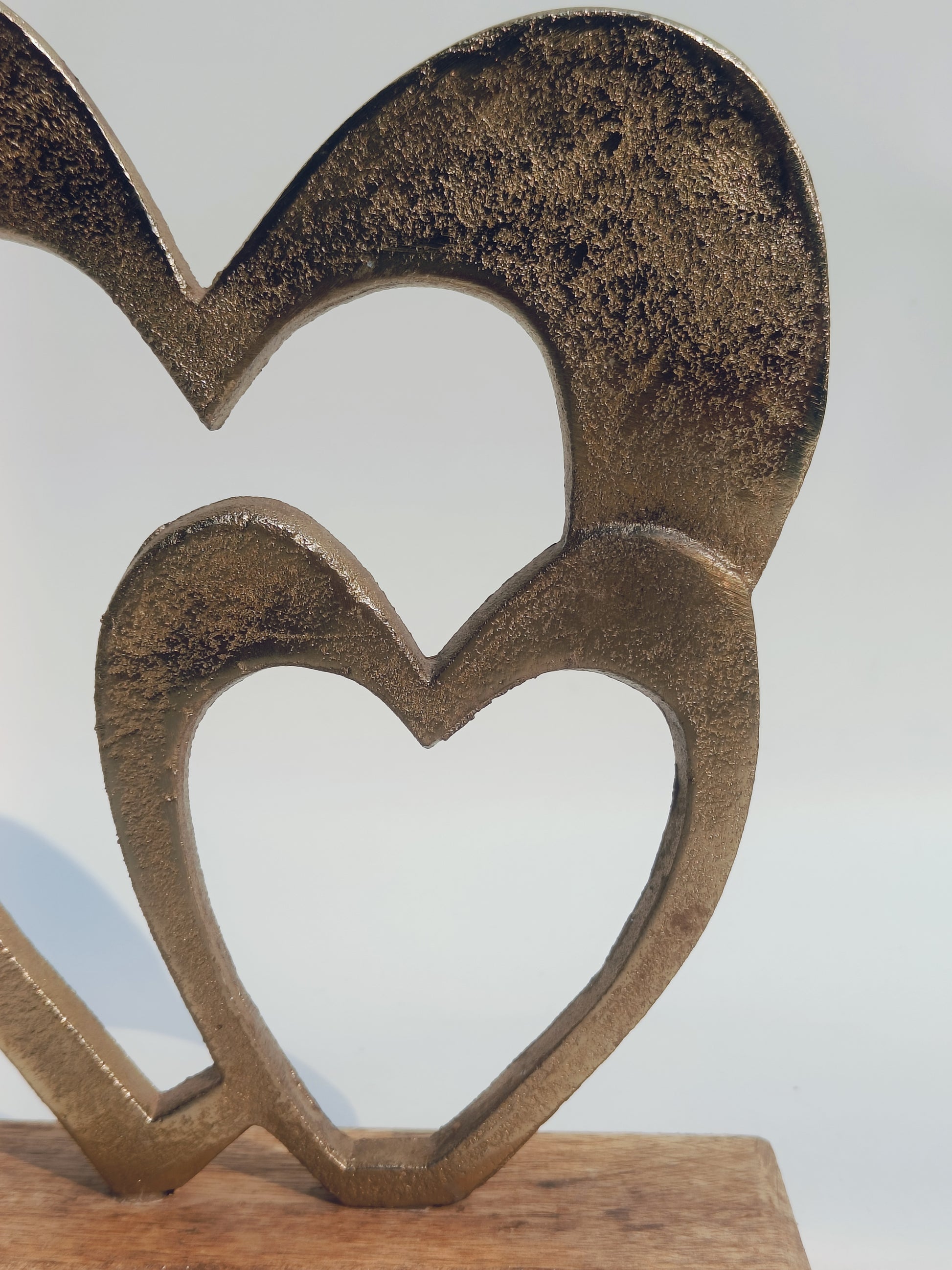 Eternal Bond – Twin Heart Metal Sculpture on Wooden Base