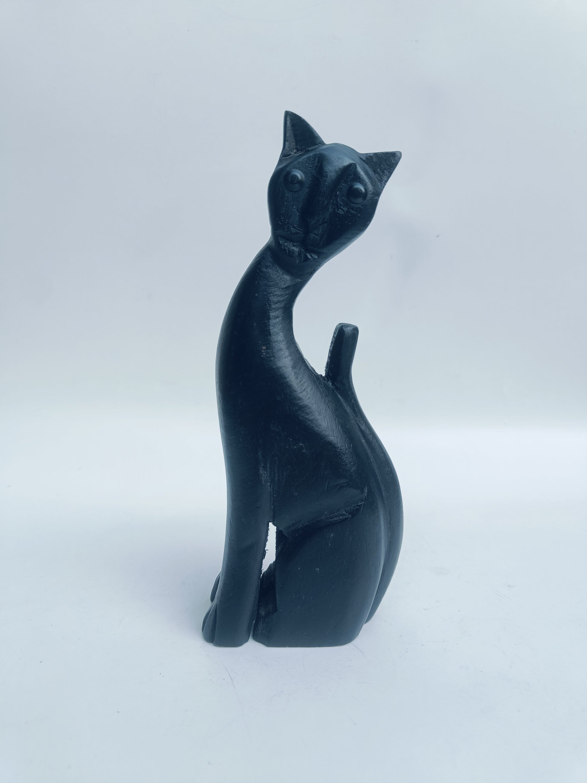 Midnight Muse Wooden Cat Figurine