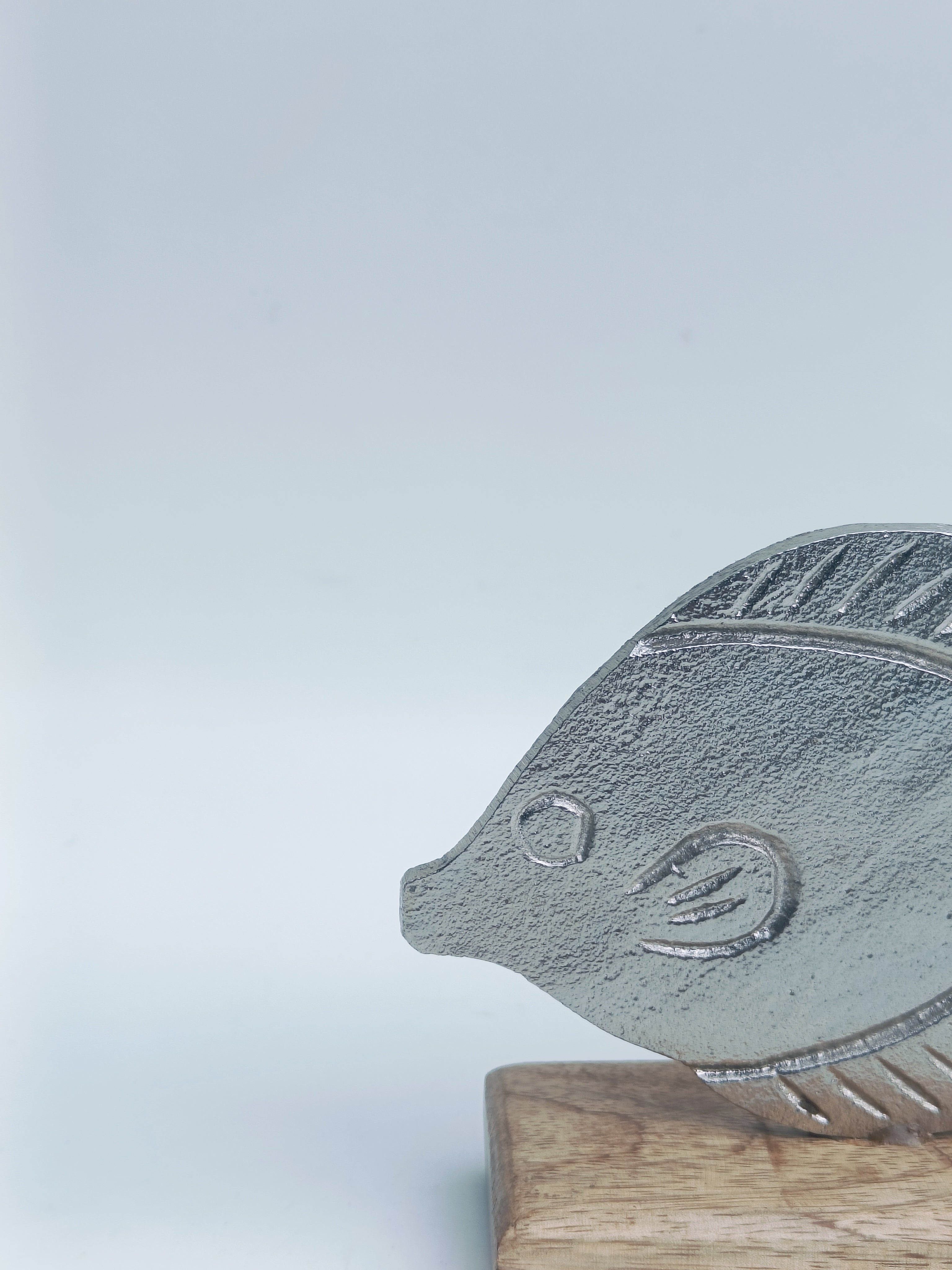 Coastal Charm Fish Figurine – Silver Metal Accent on Wooden Base