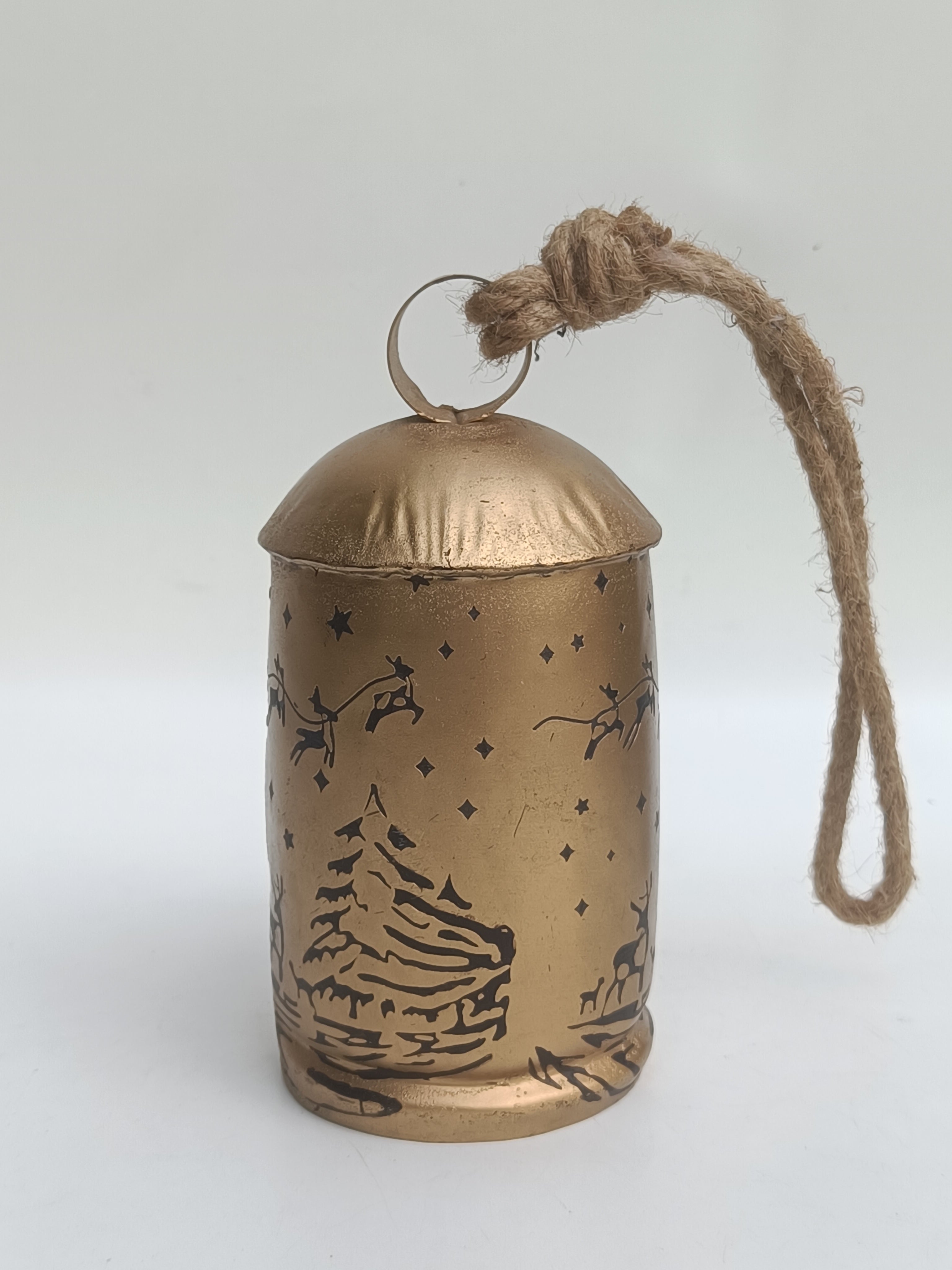 Reindeer Scene Bell – Gold Metal Accent