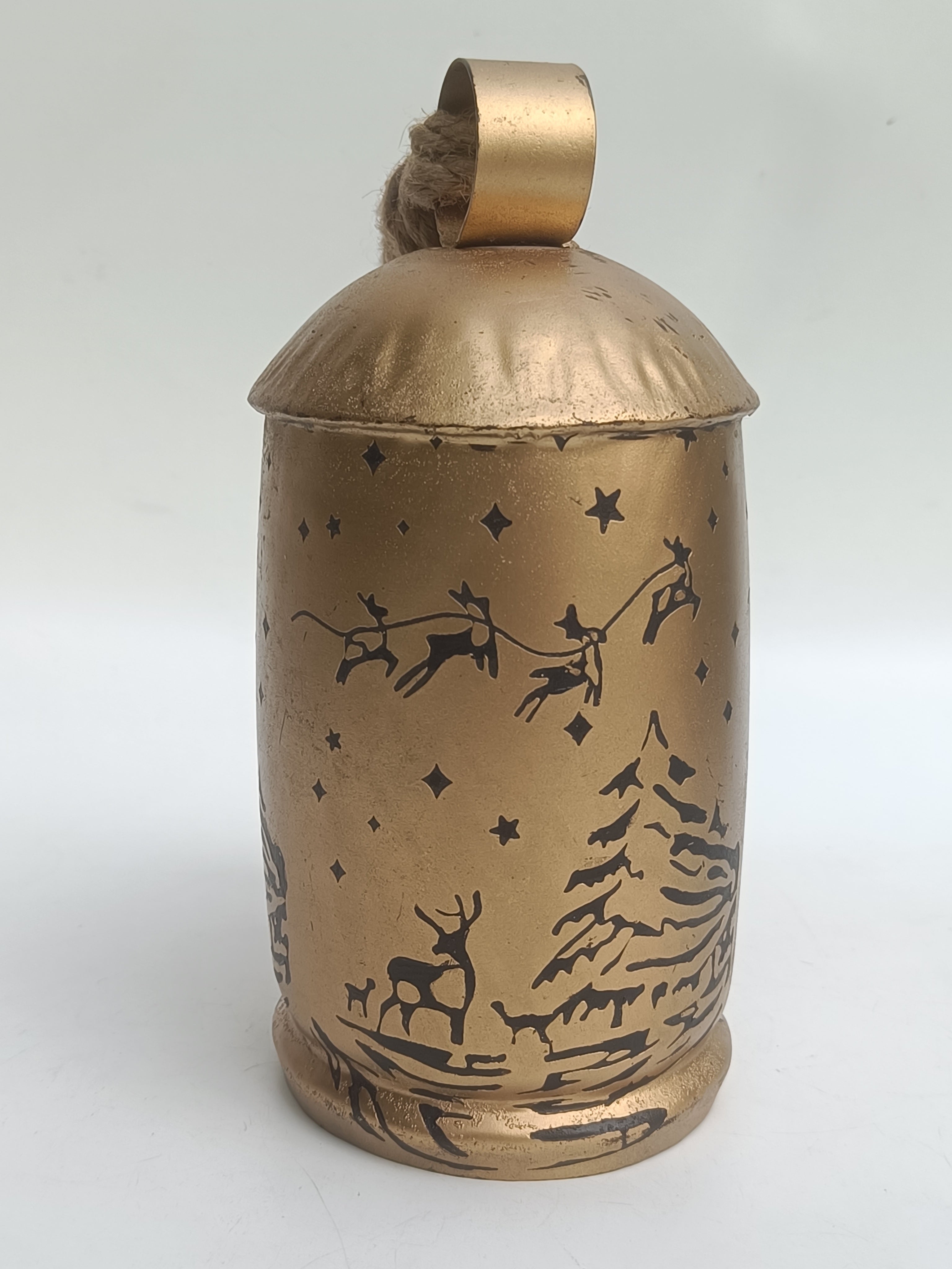 Reindeer Scene Bell – Gold Metal Accent