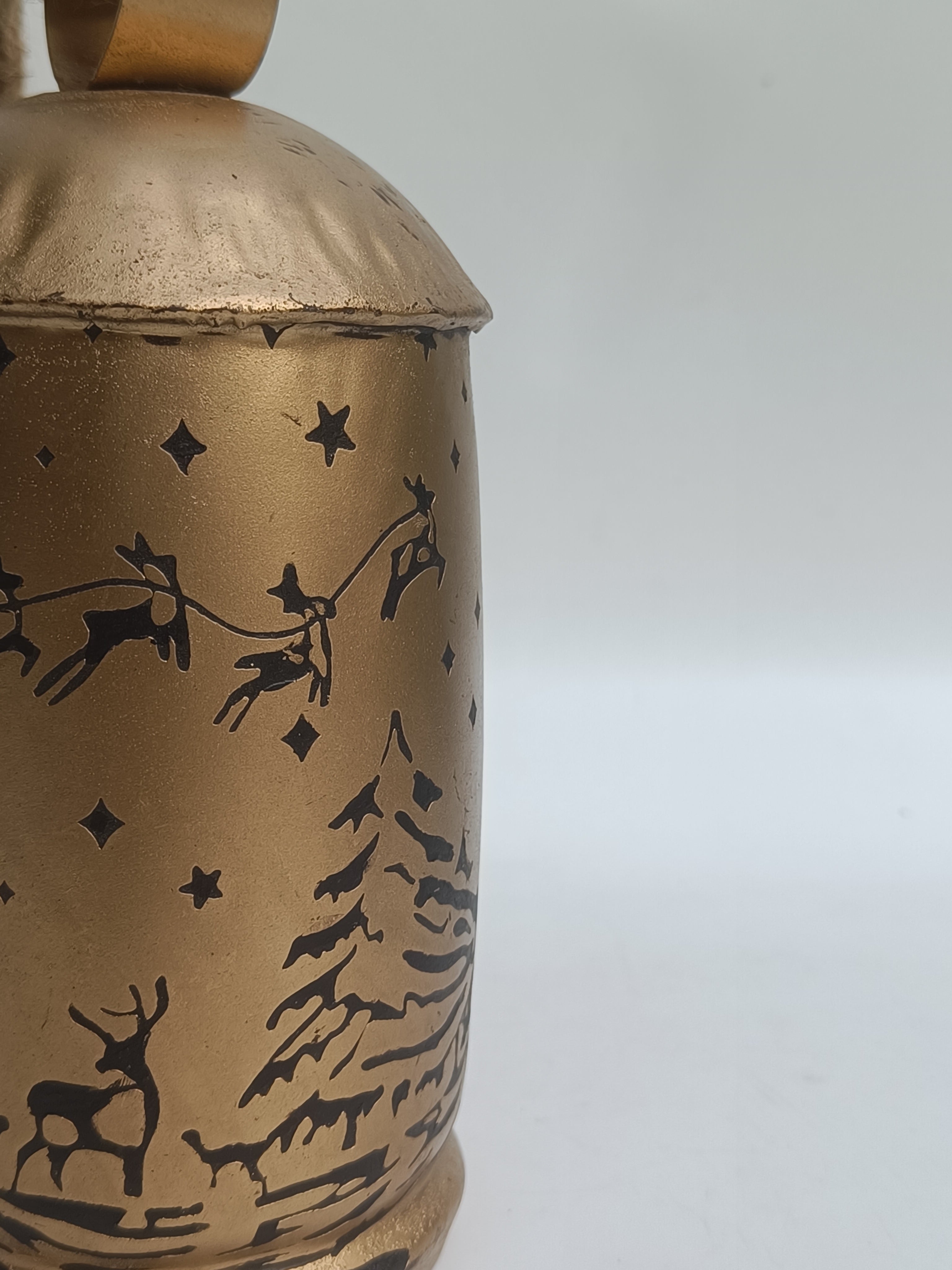 Reindeer Scene Bell – Gold Metal Accent