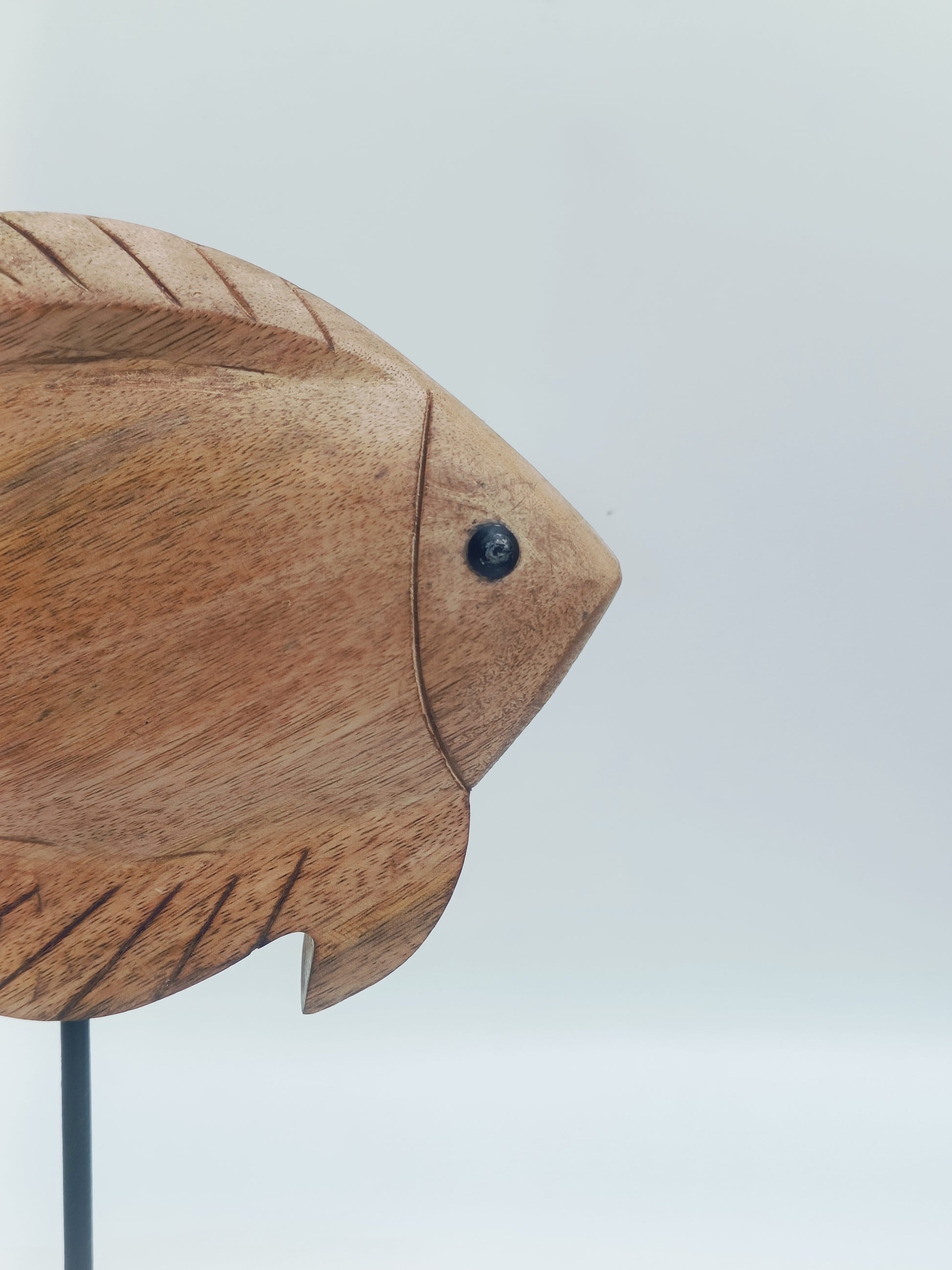 Handcrafted Wooden Fish Sculpture – Coastal Decor on Stand