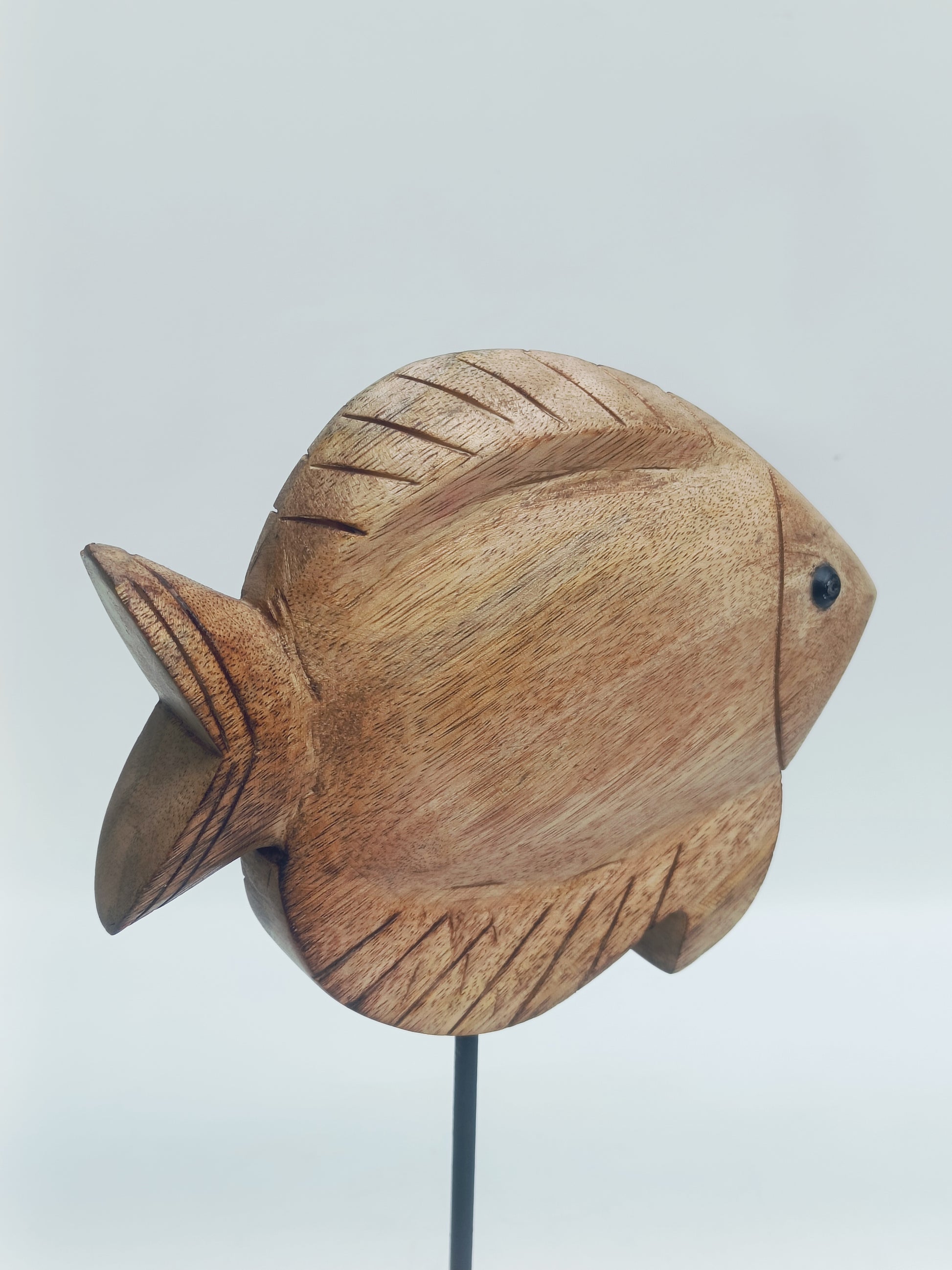 Handcrafted Wooden Fish Sculpture – Coastal Decor on Stand