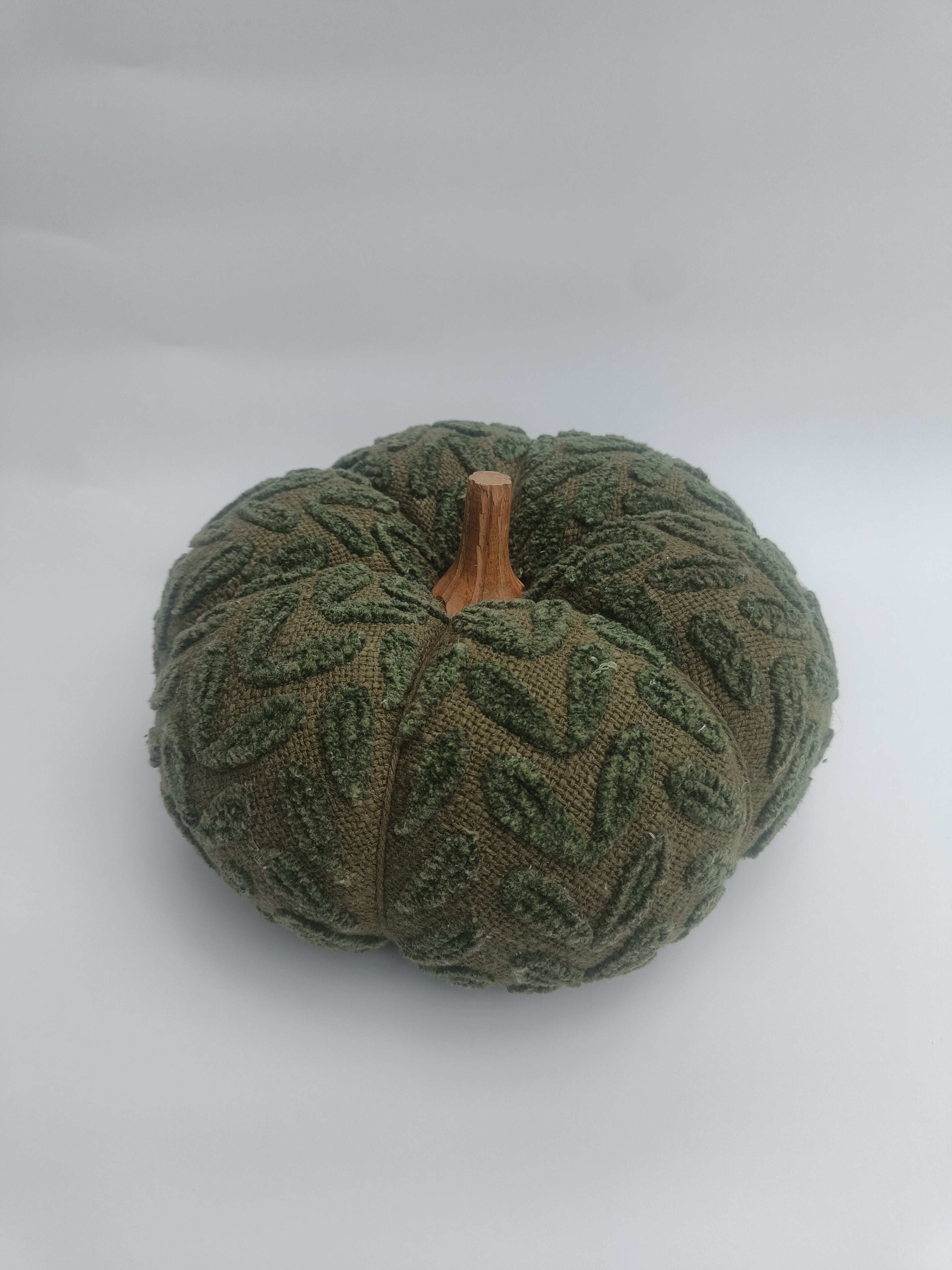 Olive-Green Pumpkin Cushion with Wooden Stem