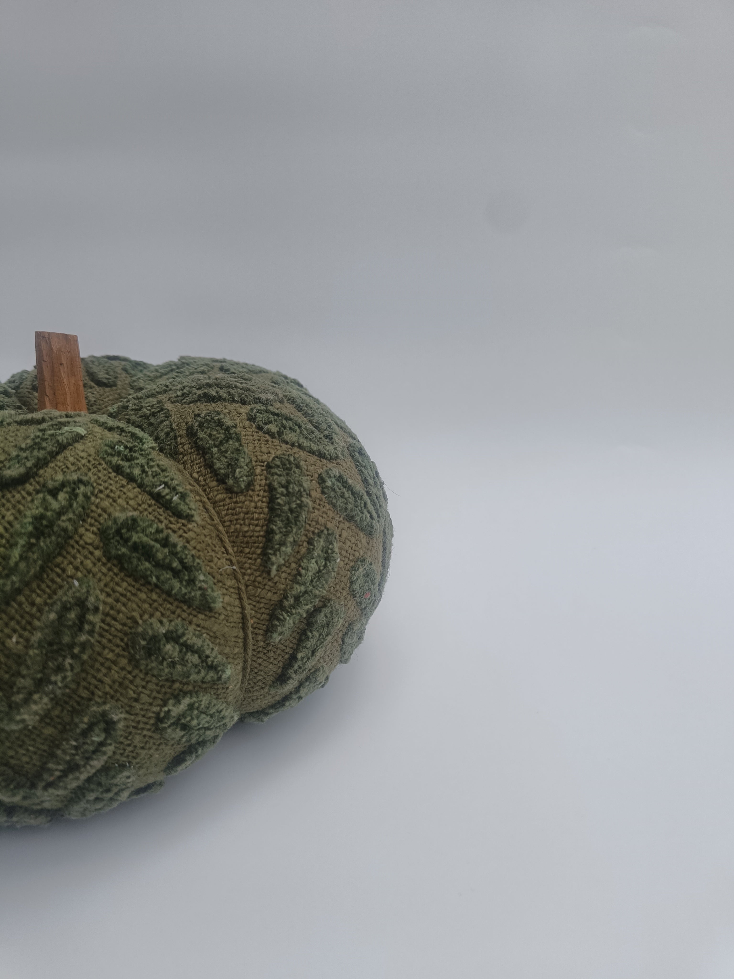 Olive-Green Pumpkin Cushion with Wooden Stem
