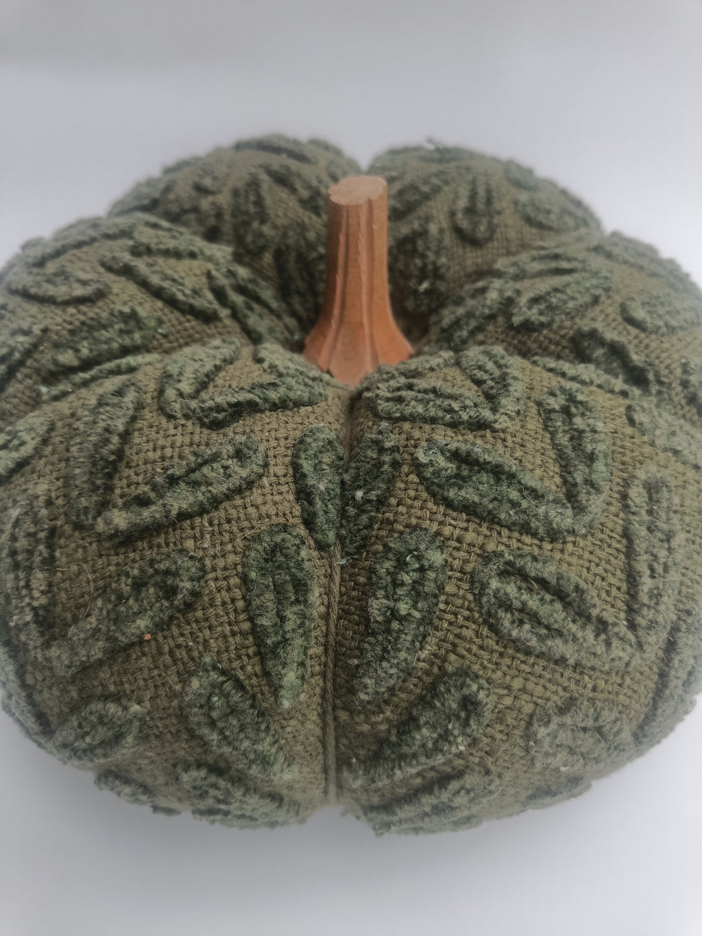 Olive-Green Pumpkin Cushion with Wooden Stem