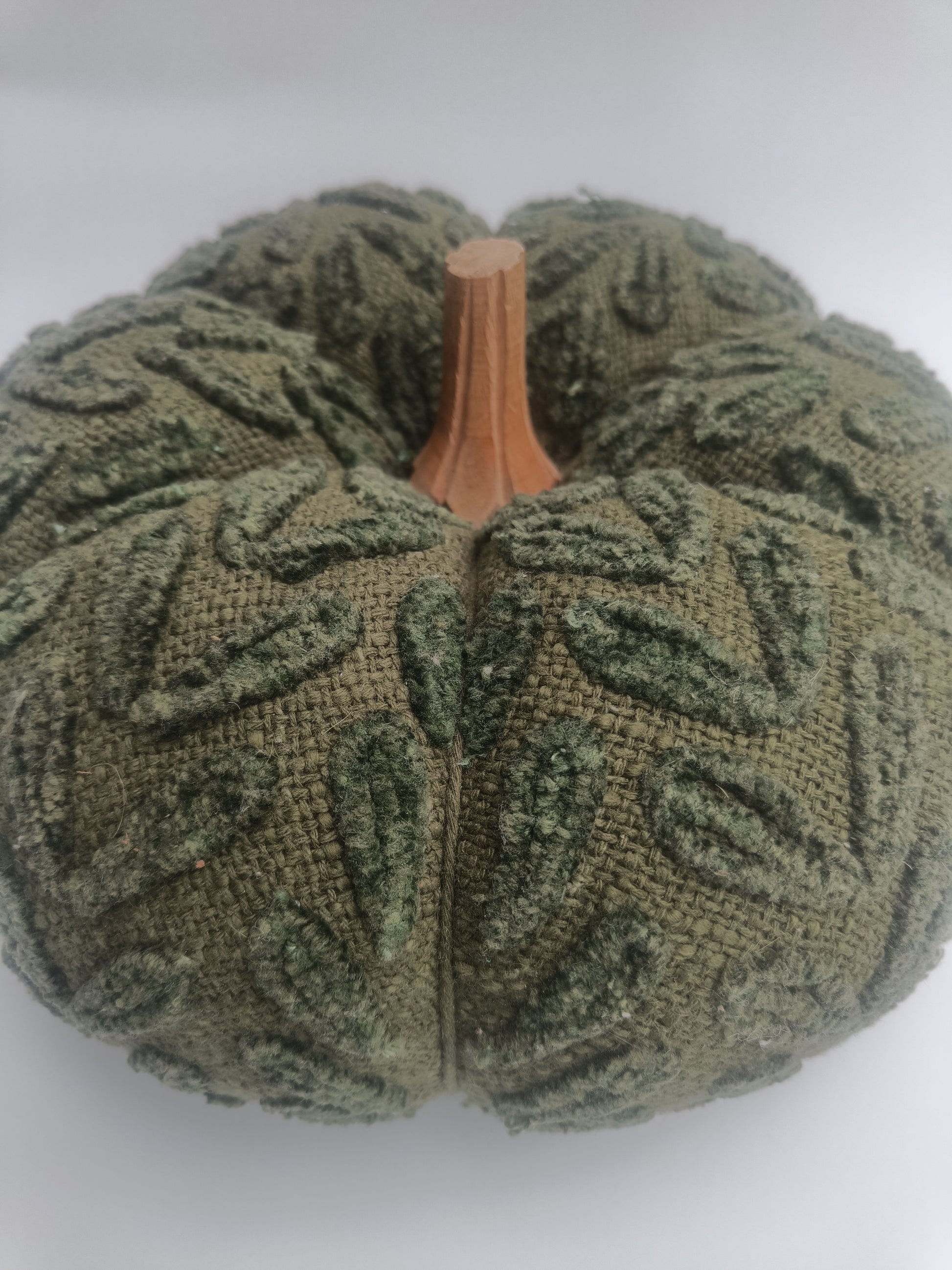 Olive-Green Pumpkin Cushion with Wooden Stem