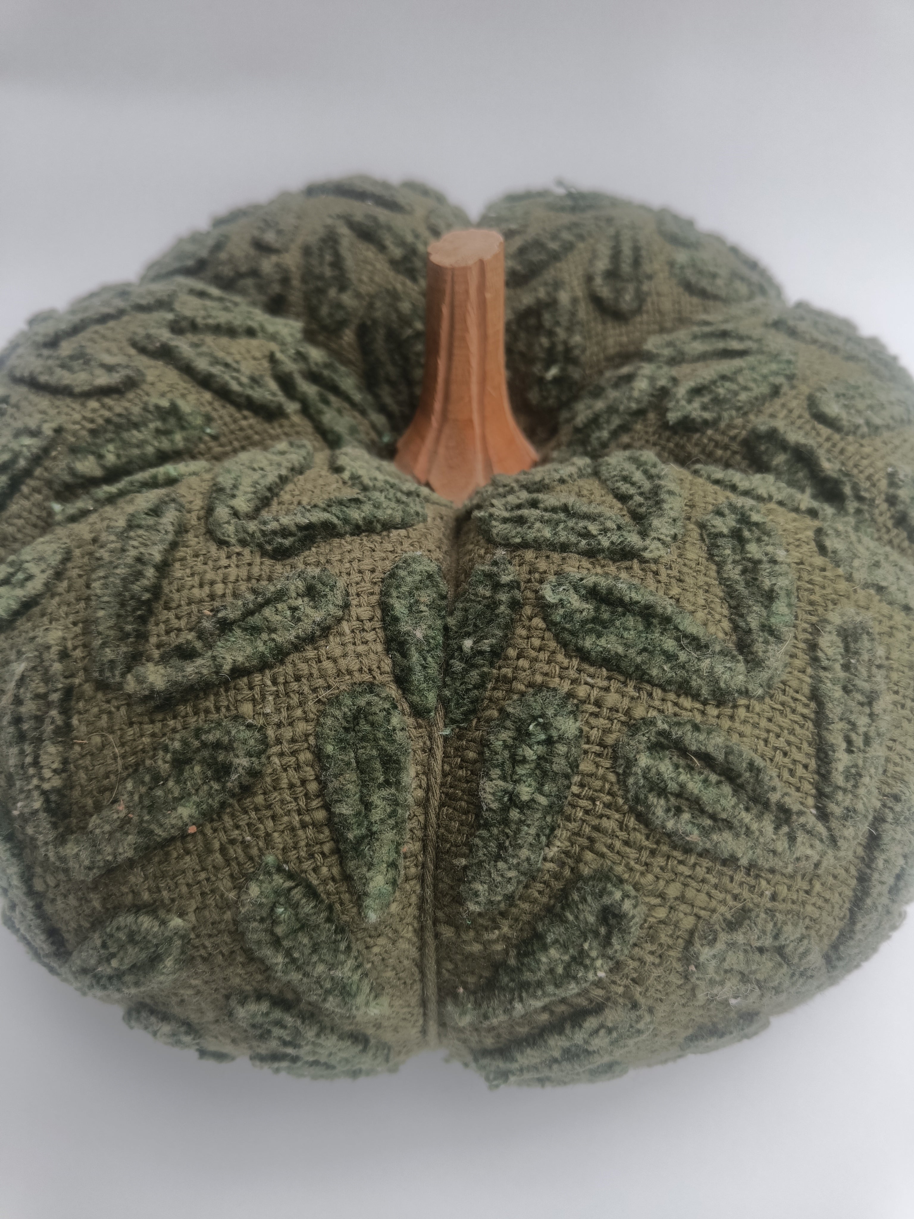 Olive-Green Pumpkin Cushion with Wooden Stem