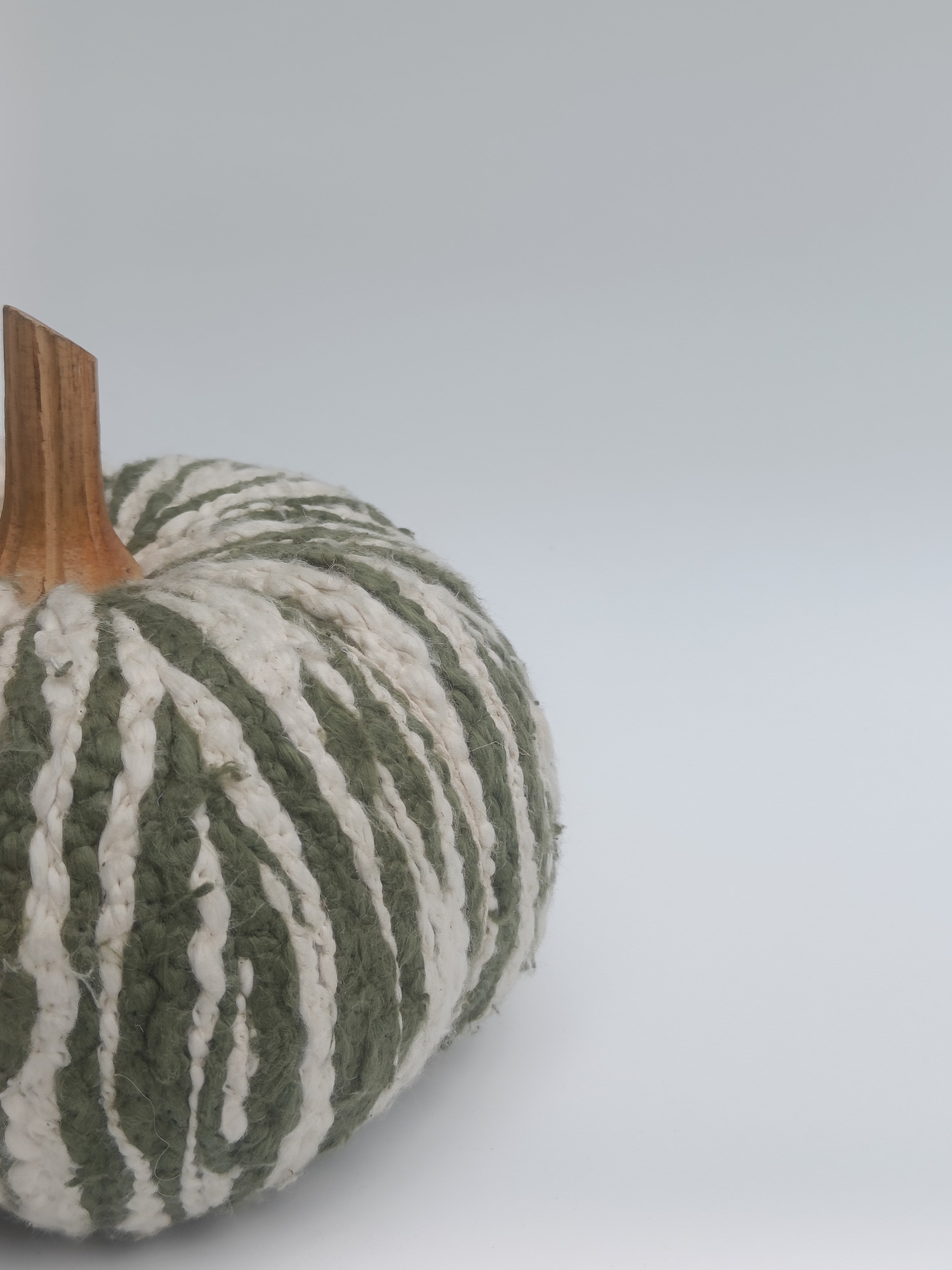Green & Ivory Striped Pumpkin Cushion with Wooden Stem