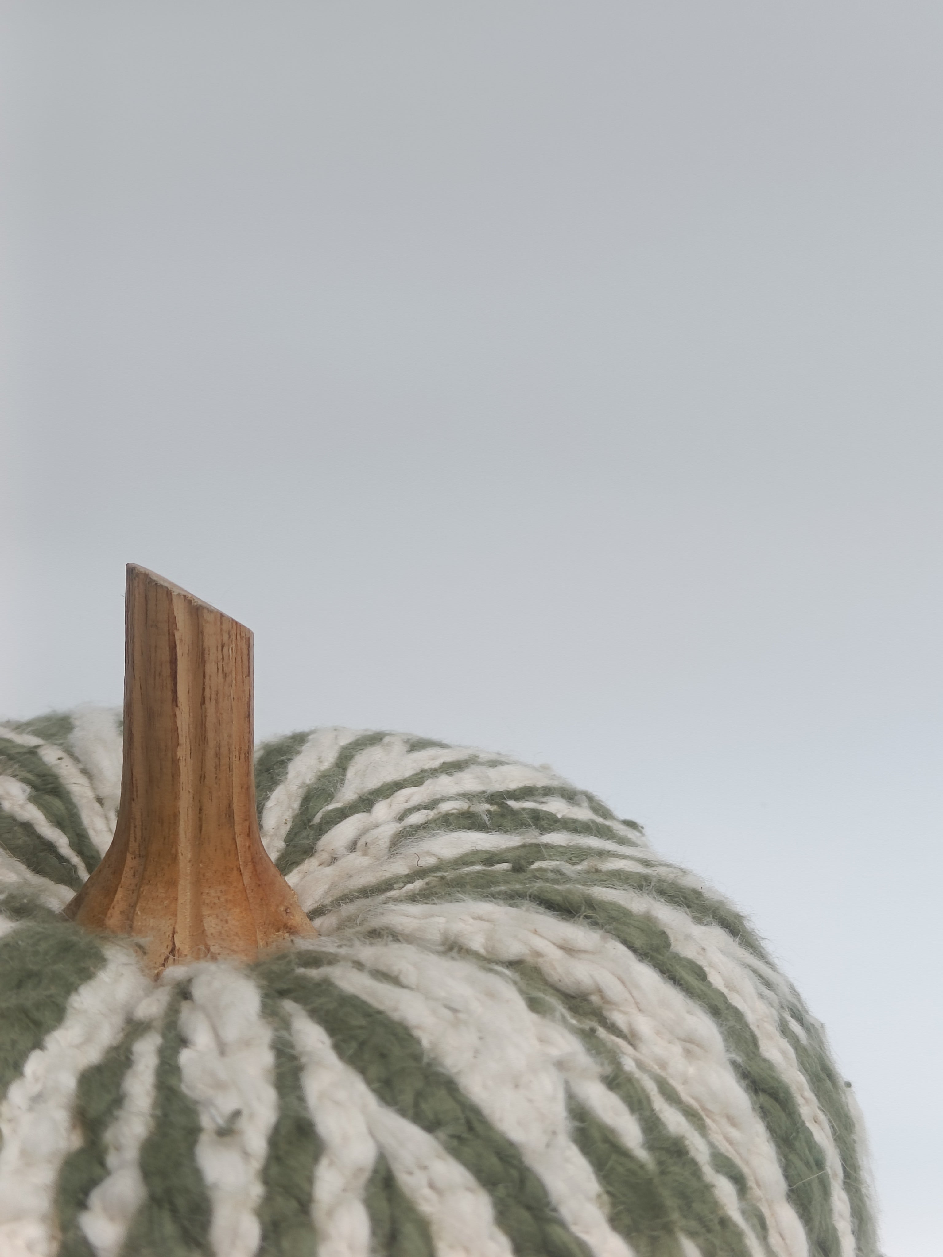 Green & Ivory Striped Pumpkin Cushion with Wooden Stem