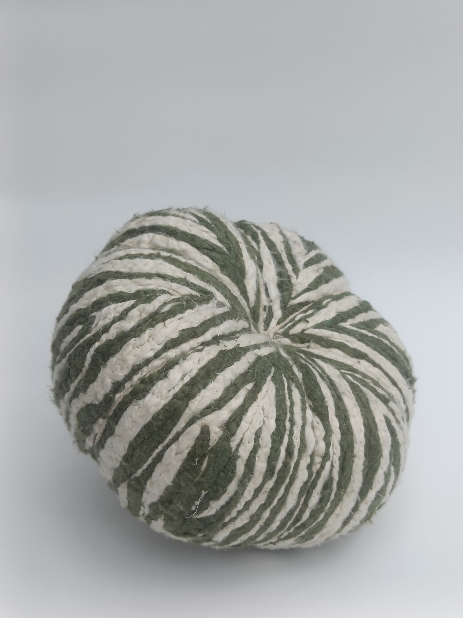 Green & Ivory Striped Pumpkin Cushion with Wooden Stem