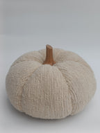 Plush Beige Pumpkin Cushion with Wooden Stem