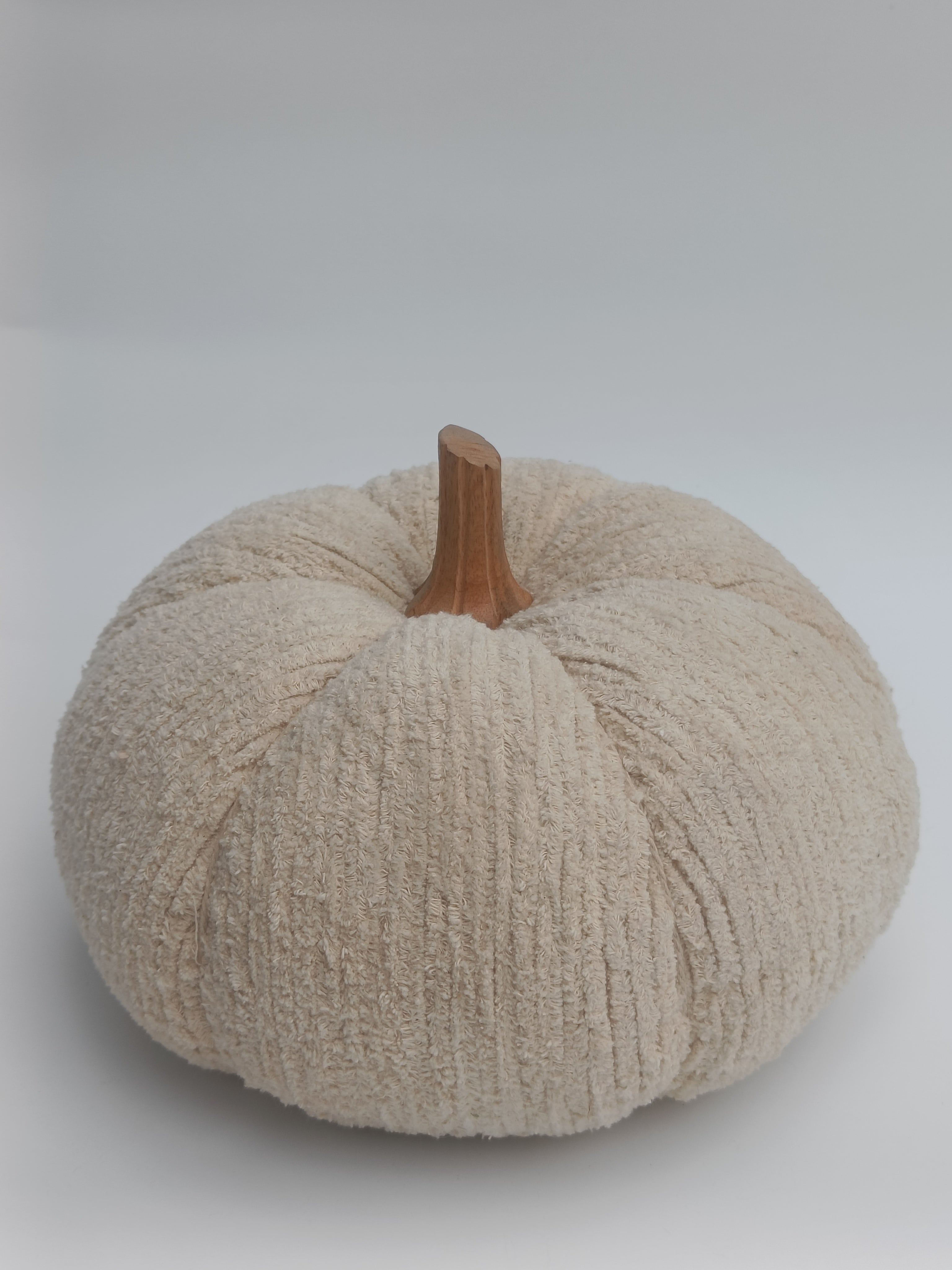 Plush Beige Pumpkin Cushion with Wooden Stem