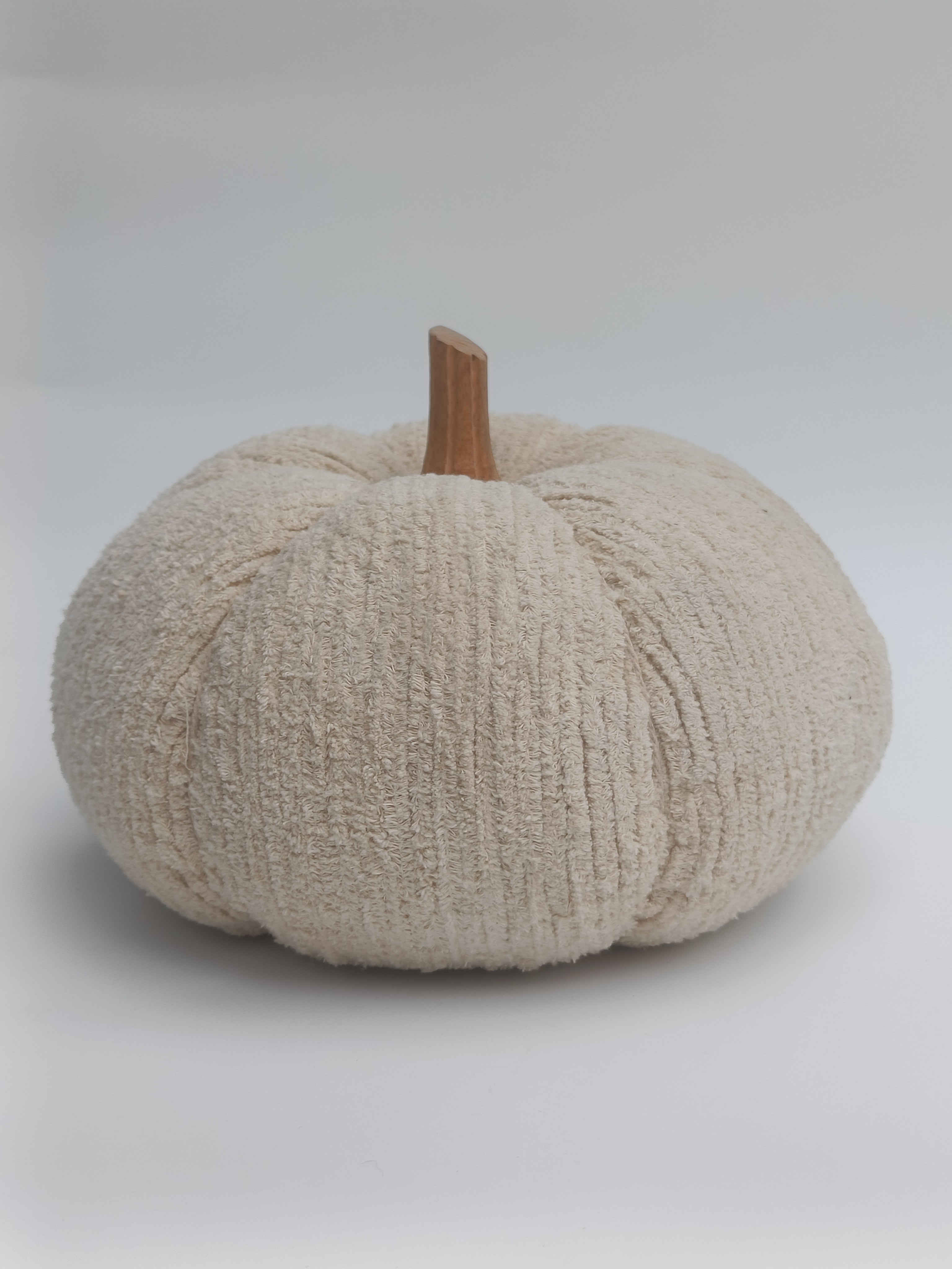 Plush Beige Pumpkin Cushion with Wooden Stem