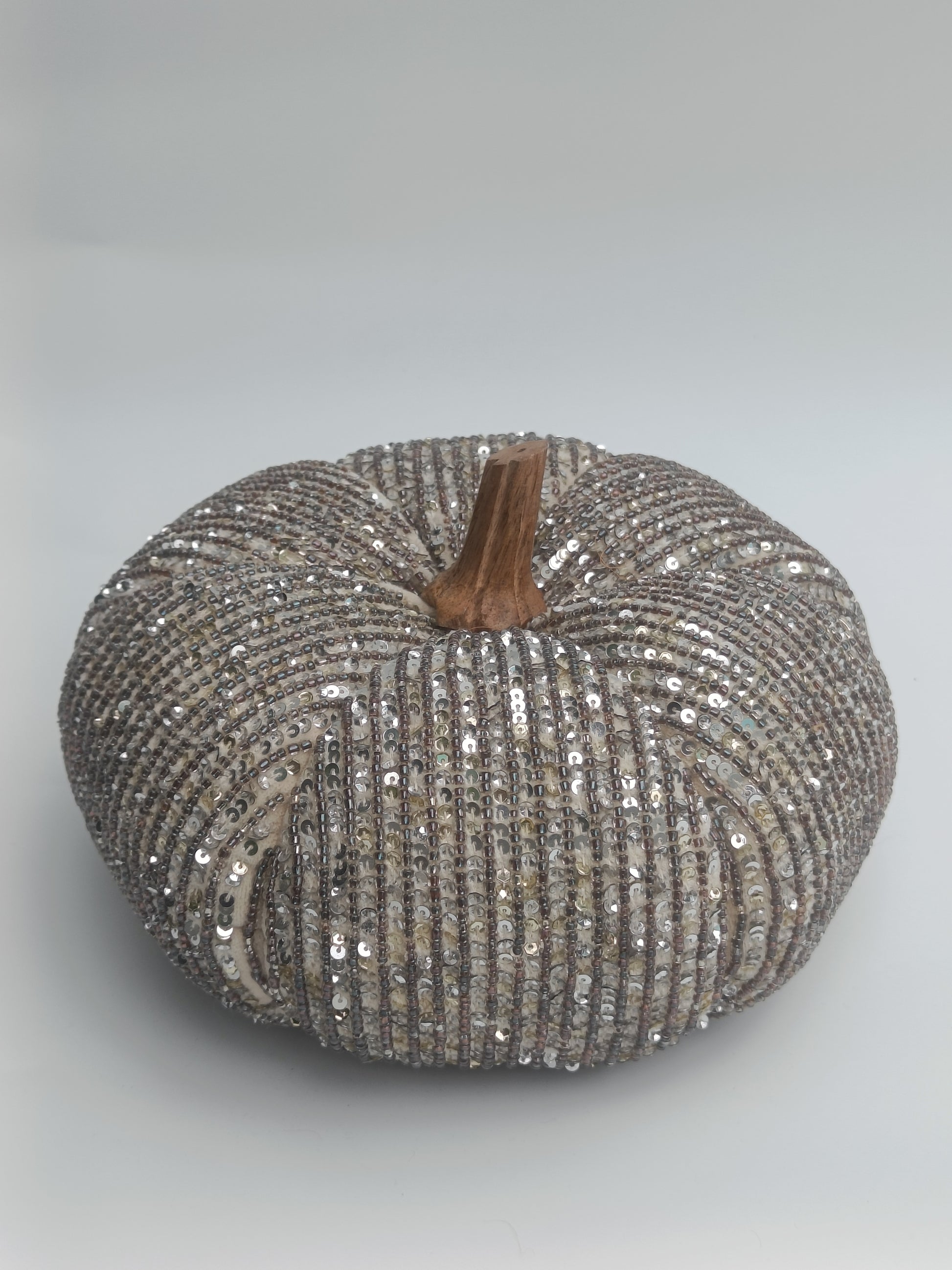 Embellished Sequin Pumpkin Cushion with Wooden Stem