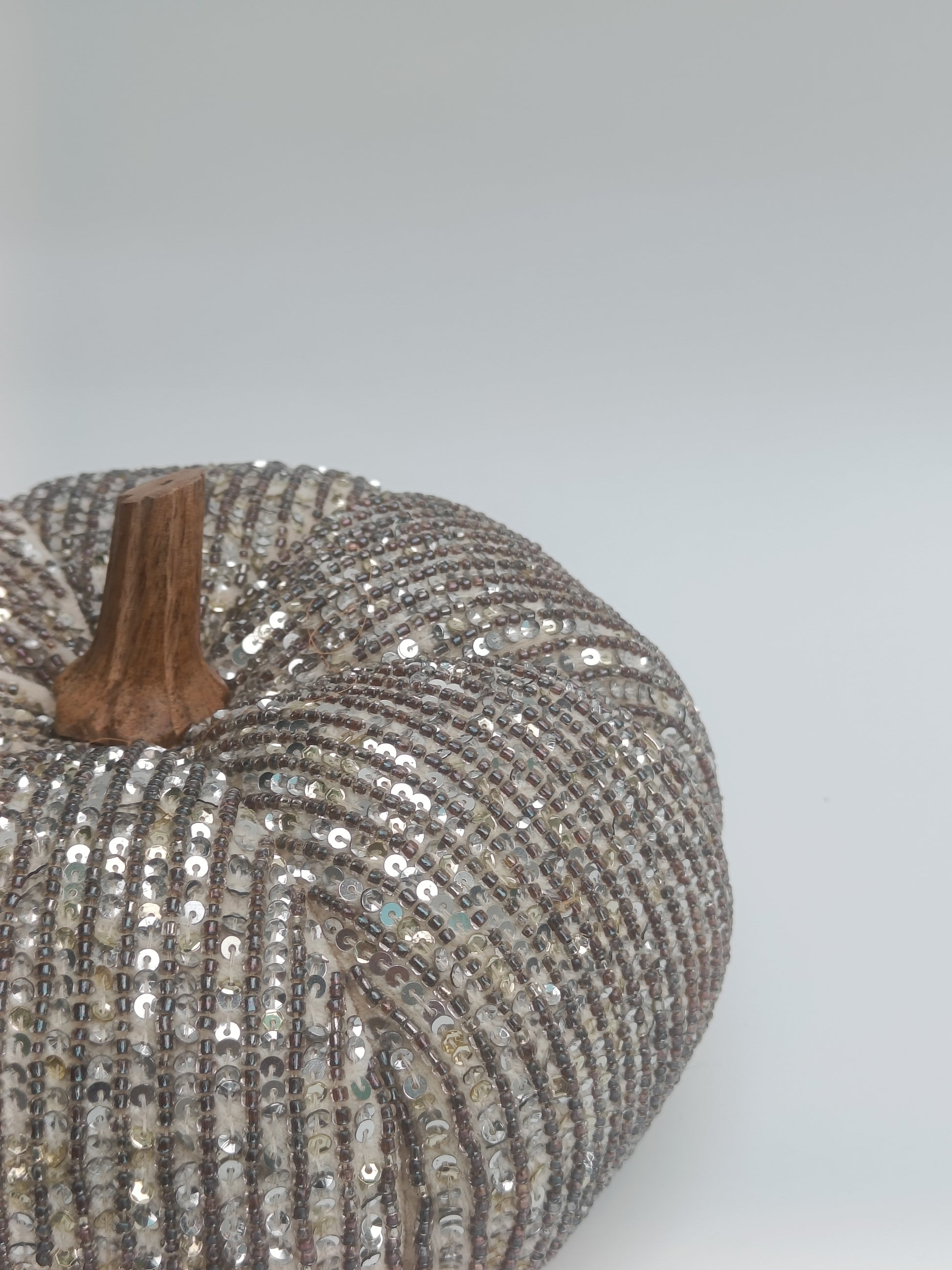 Embellished Sequin Pumpkin Cushion with Wooden Stem