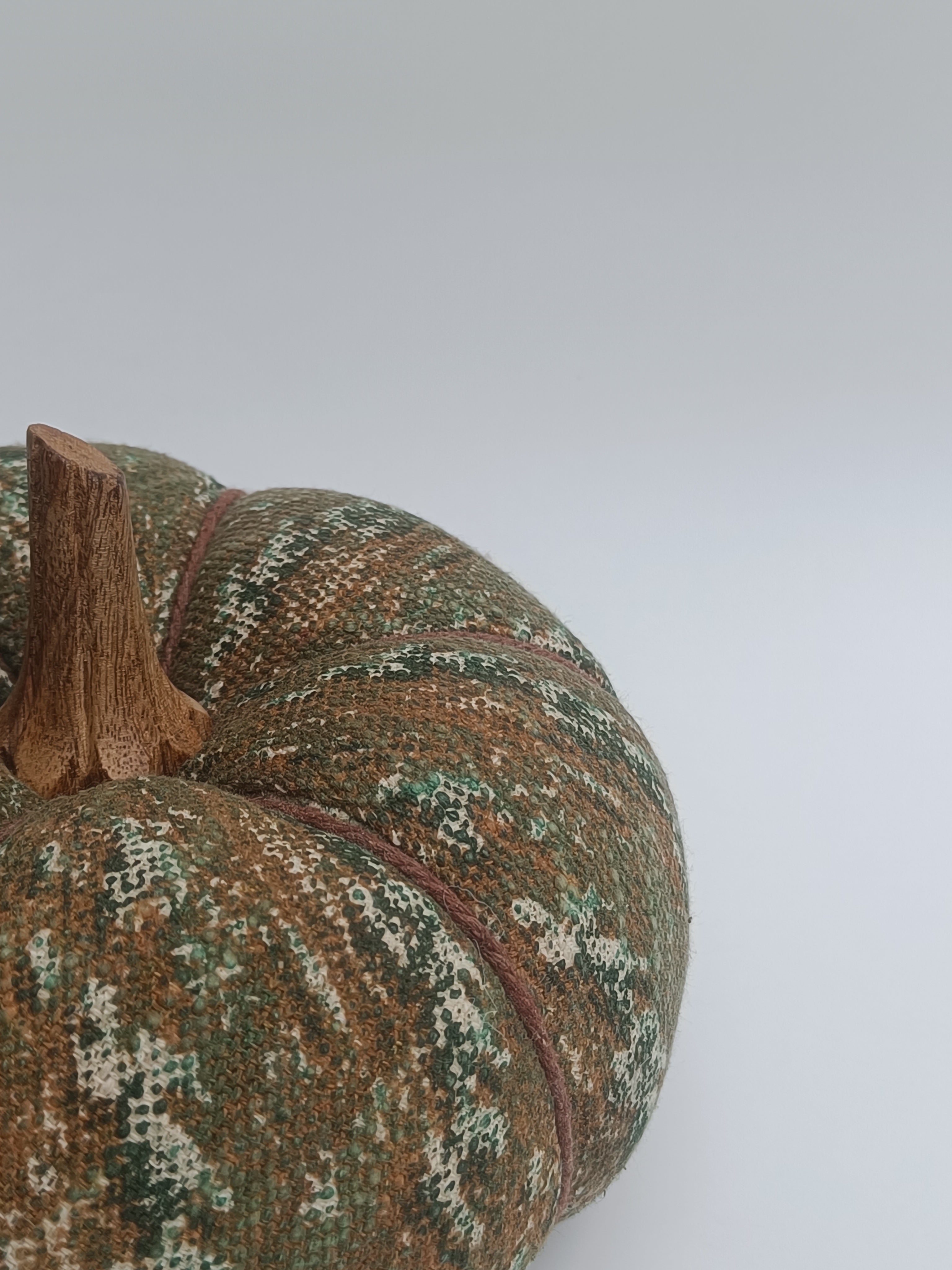 Printed Fabric Pumpkin Cushion with Wooden Stem