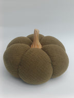 Pumpkin Cushion with Wooden Stem – Olive Green