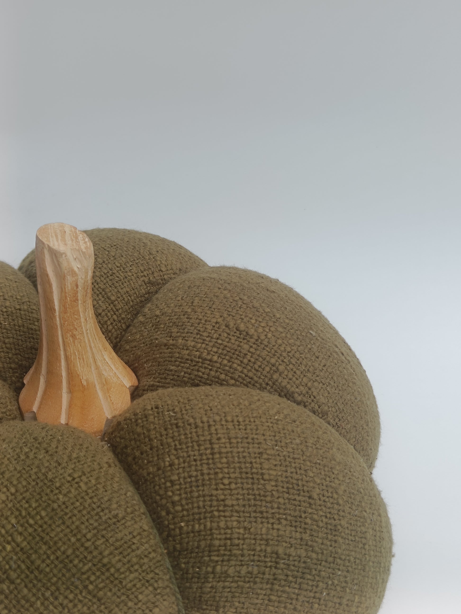 Pumpkin Cushion with Wooden Stem – Olive Green