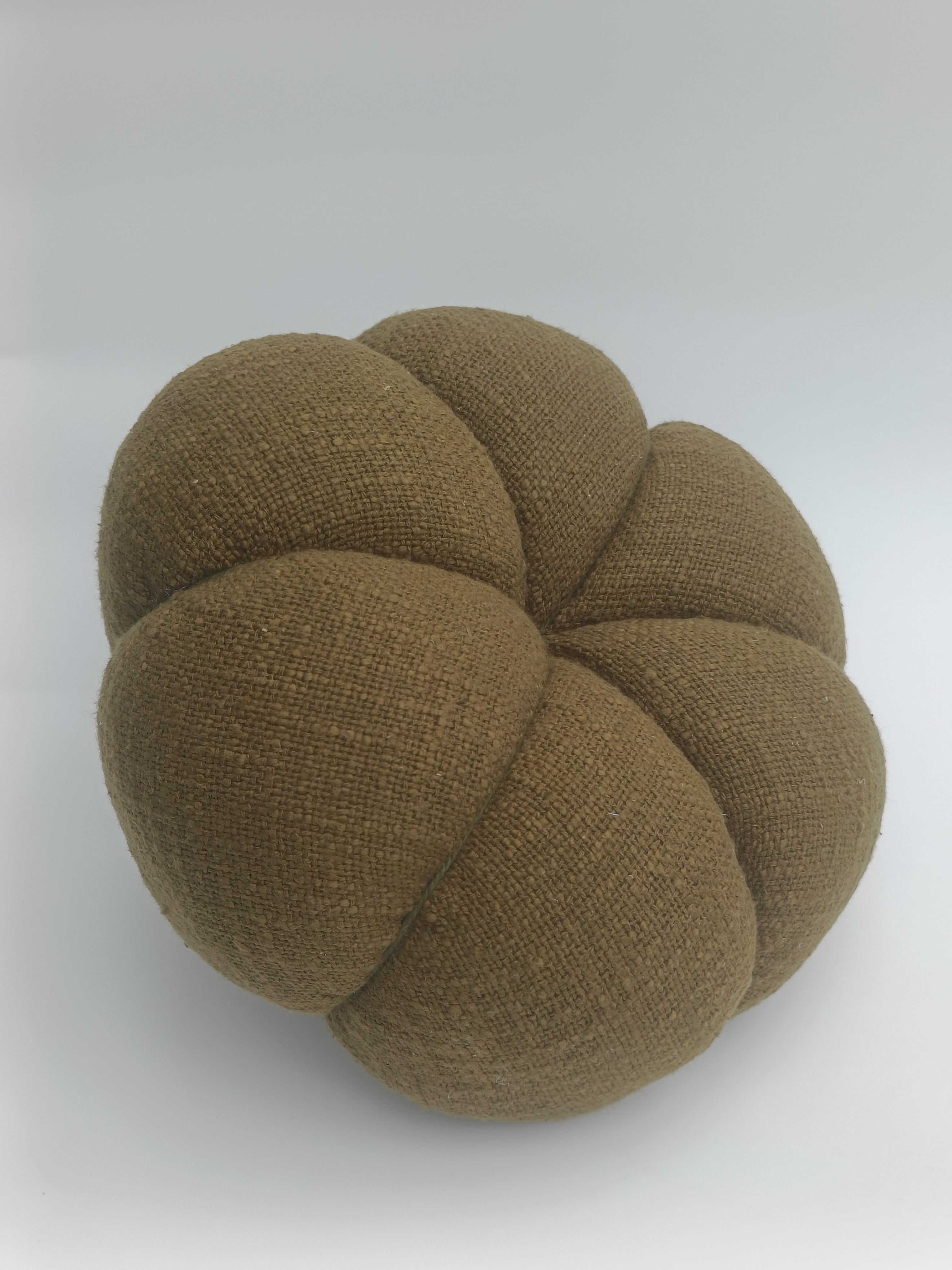 Pumpkin Cushion with Wooden Stem – Olive Green