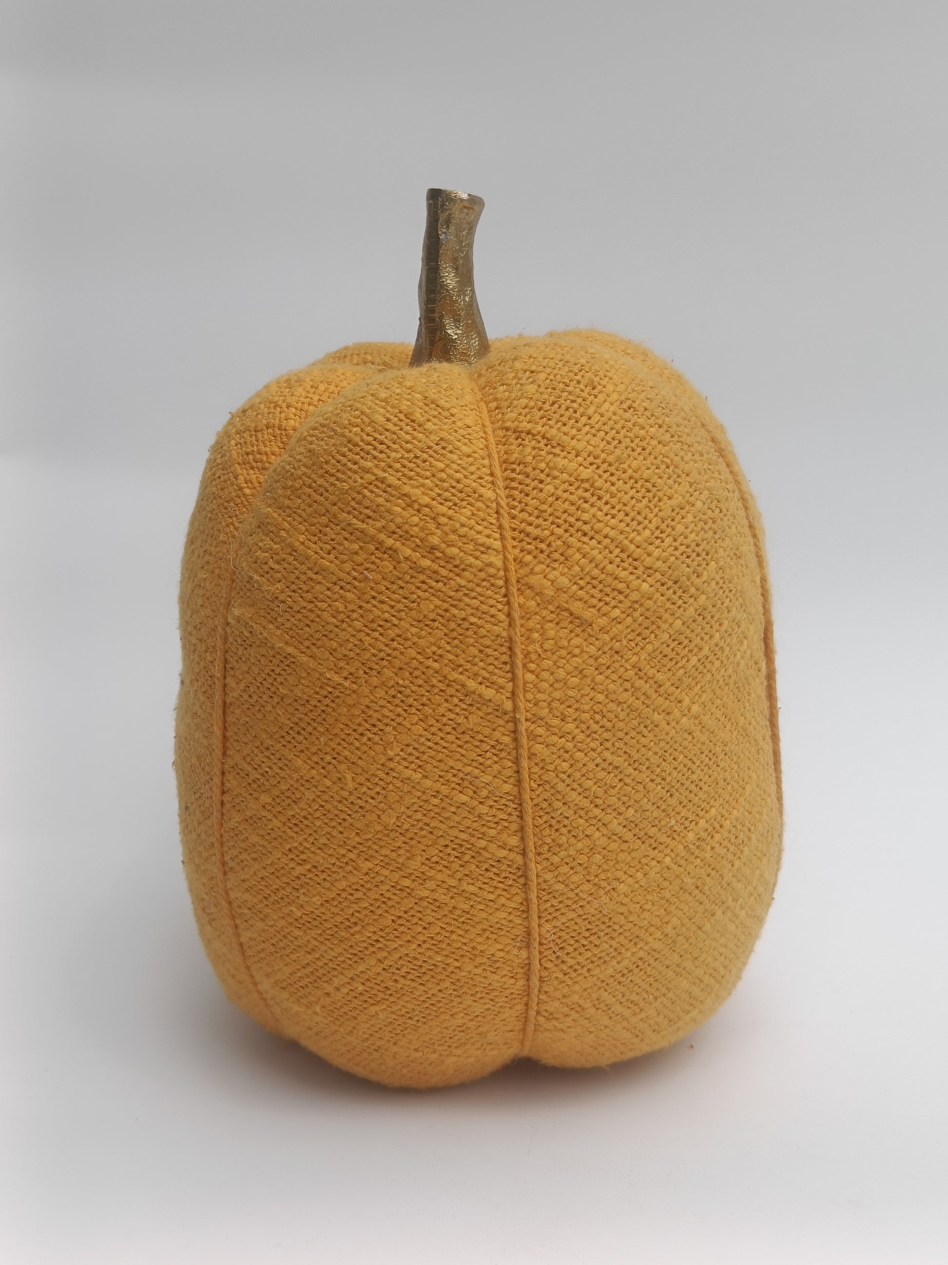 Golden Mustard Pumpkin Cushion with Textured Fabric & Metal Stem