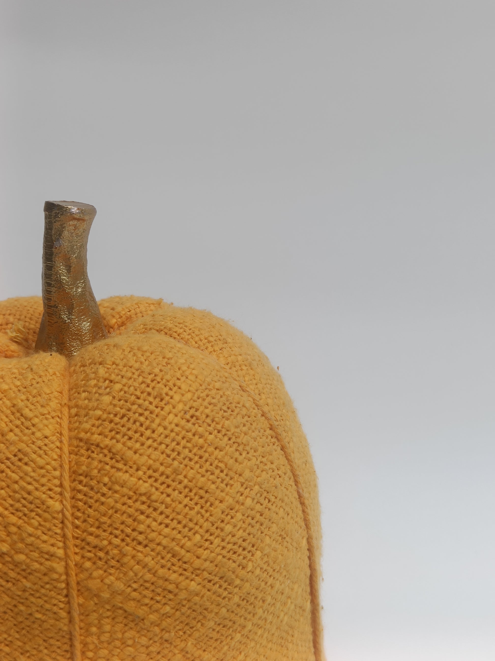 Golden Mustard Pumpkin Cushion with Textured Fabric & Metal Stem