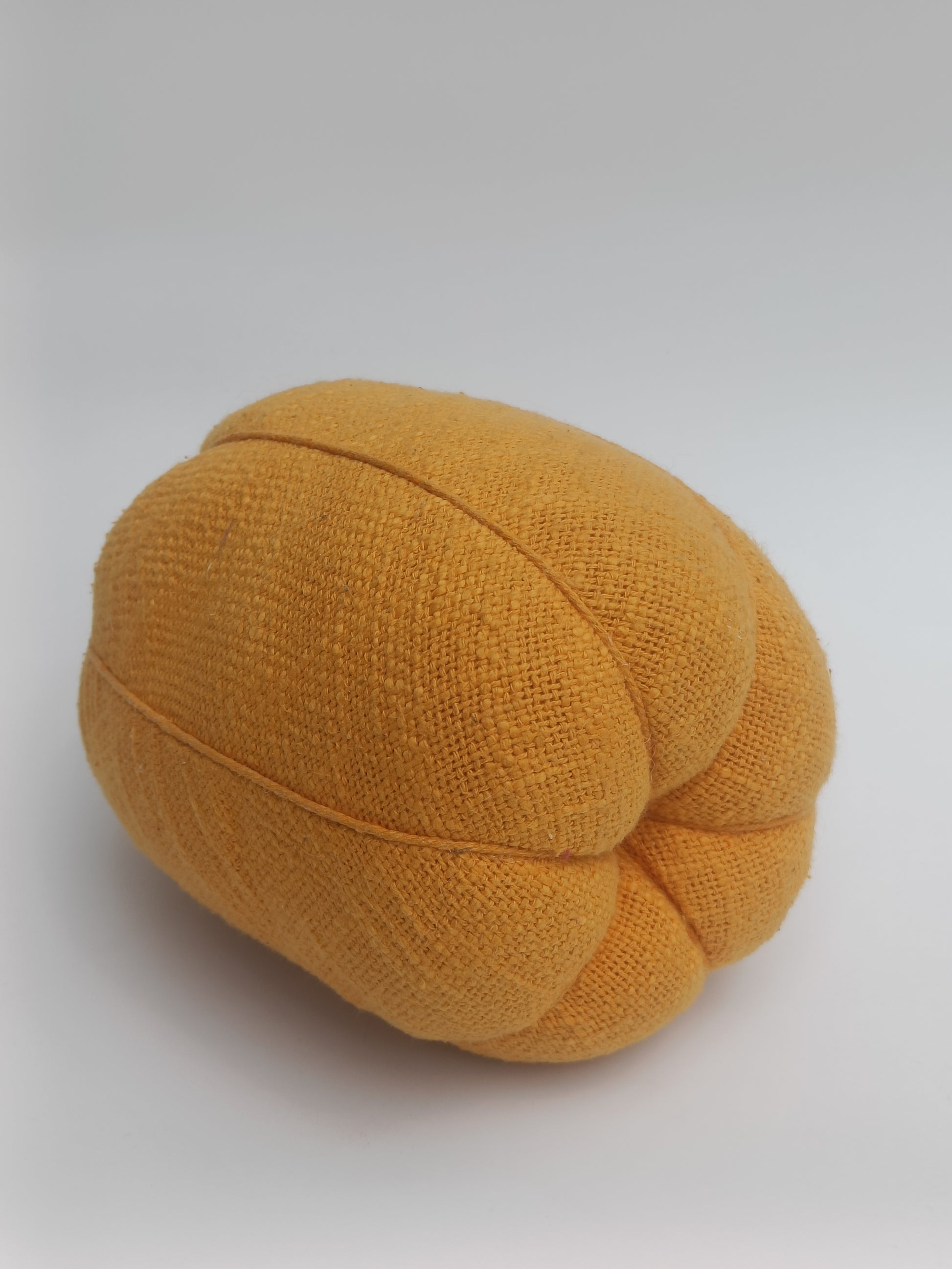 Golden Mustard Pumpkin Cushion with Textured Fabric & Metal Stem