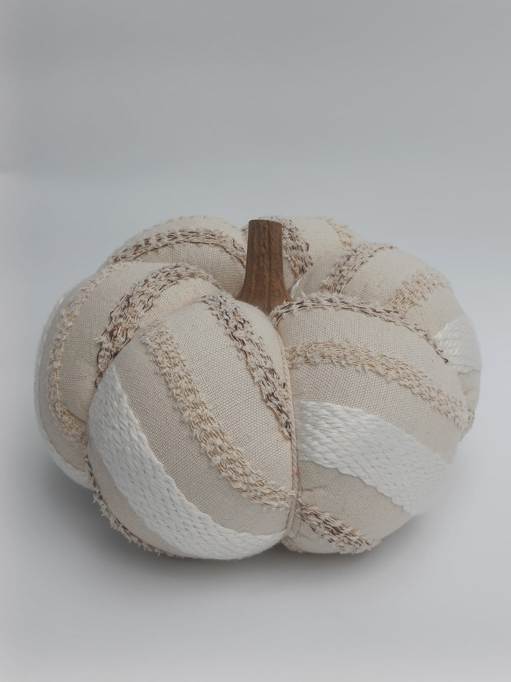 Cream Textured Pumpkin Cushion with Wooden Stem – Artisan Stitch Detail