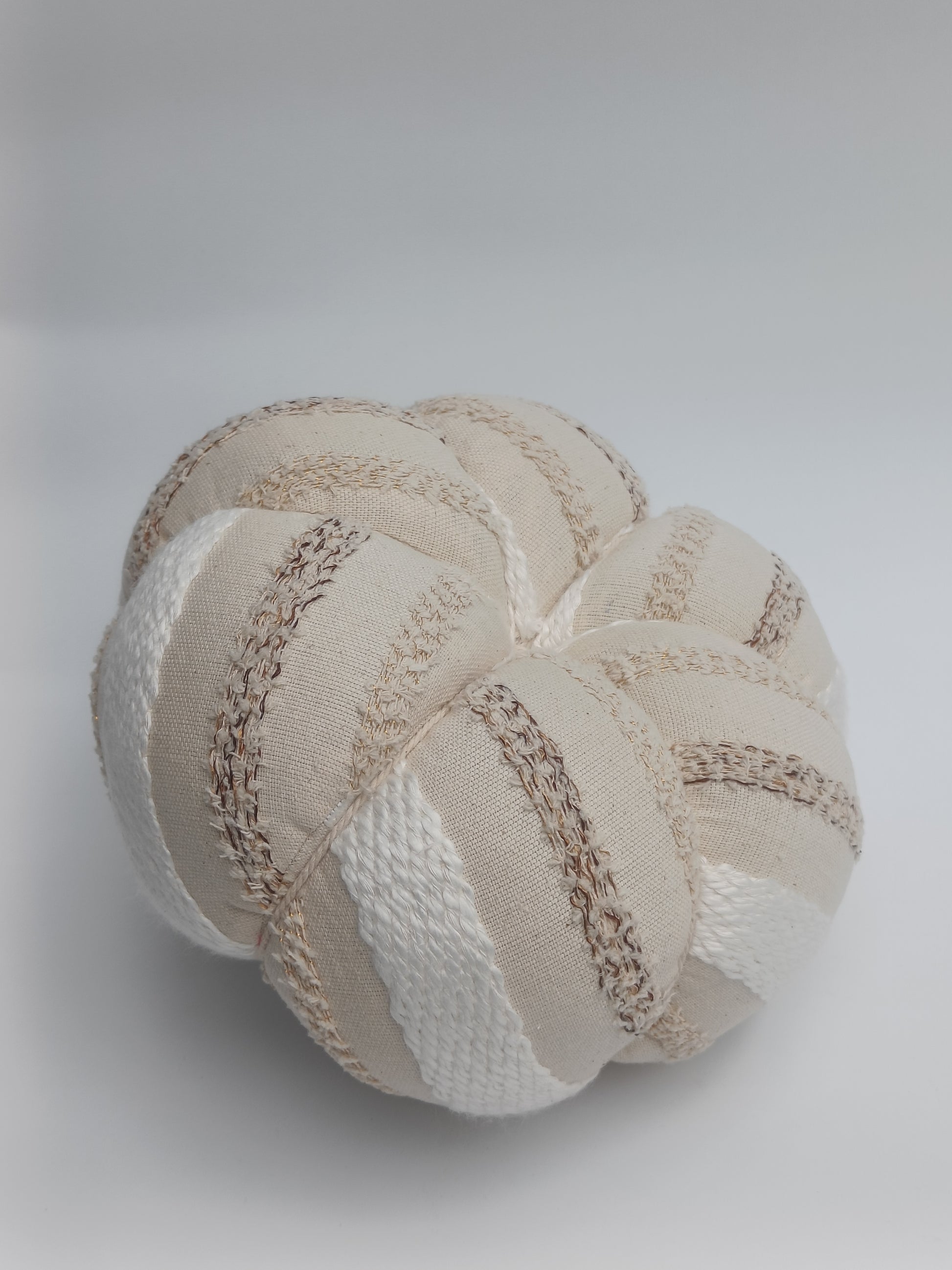 Cream Textured Pumpkin Cushion with Wooden Stem – Artisan Stitch Detail